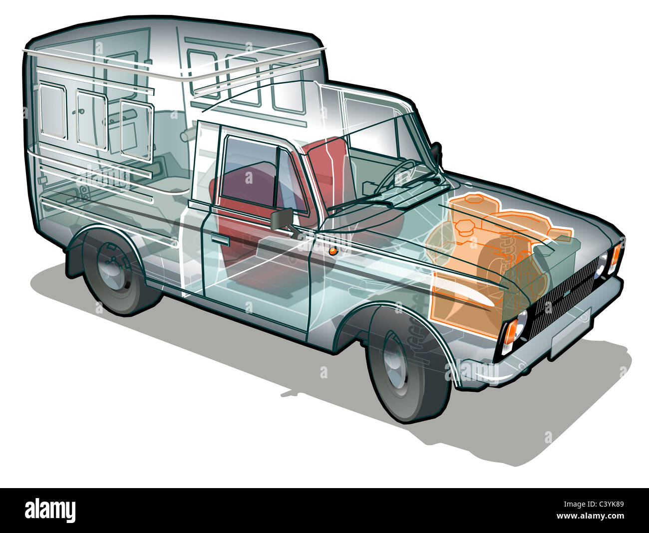 Delivery / cargo van infographics cutaway Stock Photo