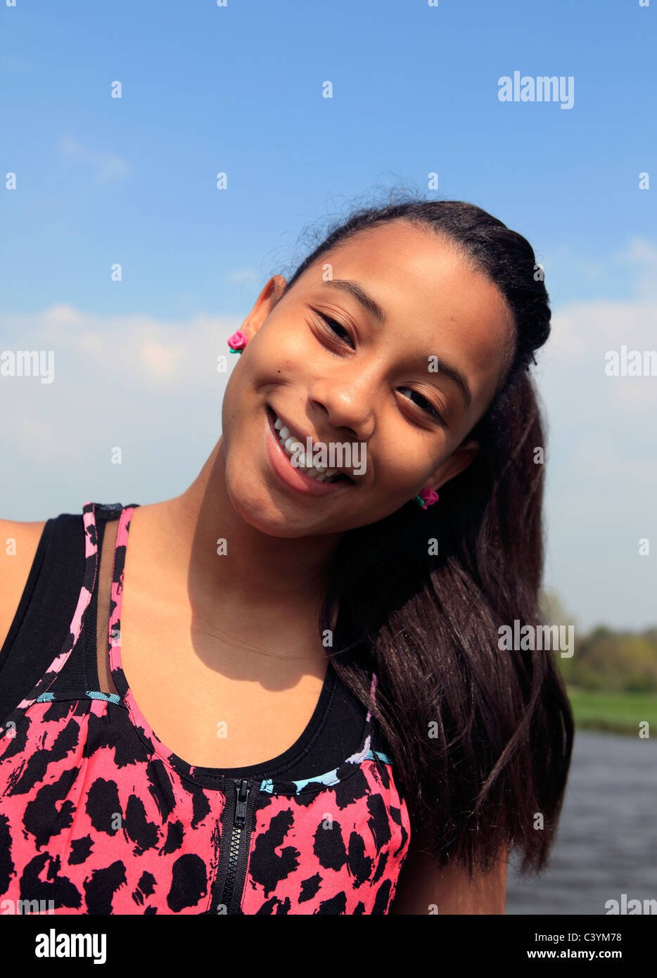 united kingdom portrait of a teenage mixed race girl Stock Photo