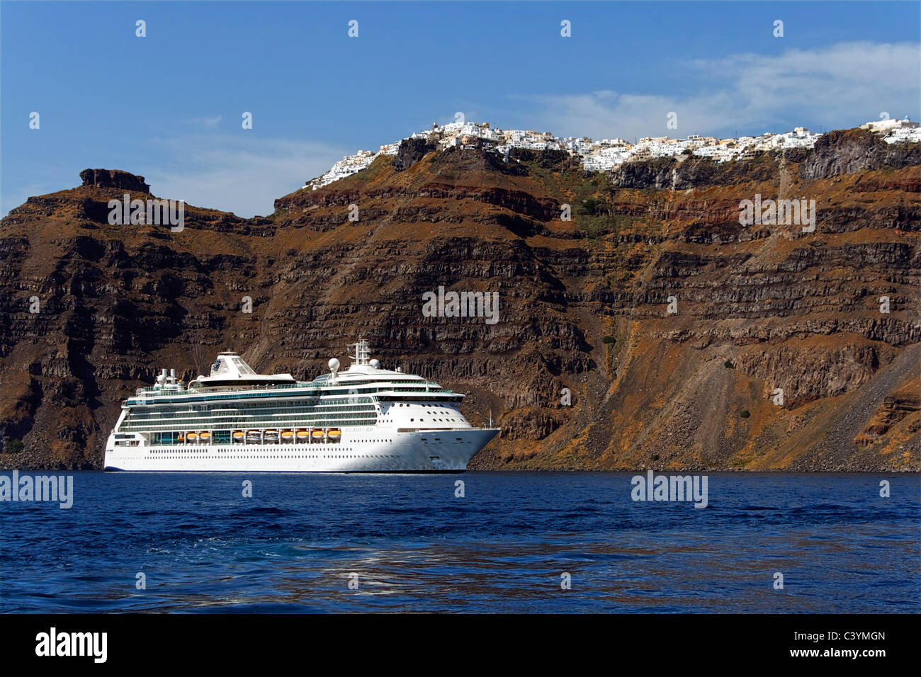 Europe, Greece, Greek Islands, Santorini, Thira, Cycladic group, Fira, RCCL, Royal Caribbean Cruise Line, cruise ship, Brillance Stock Photo