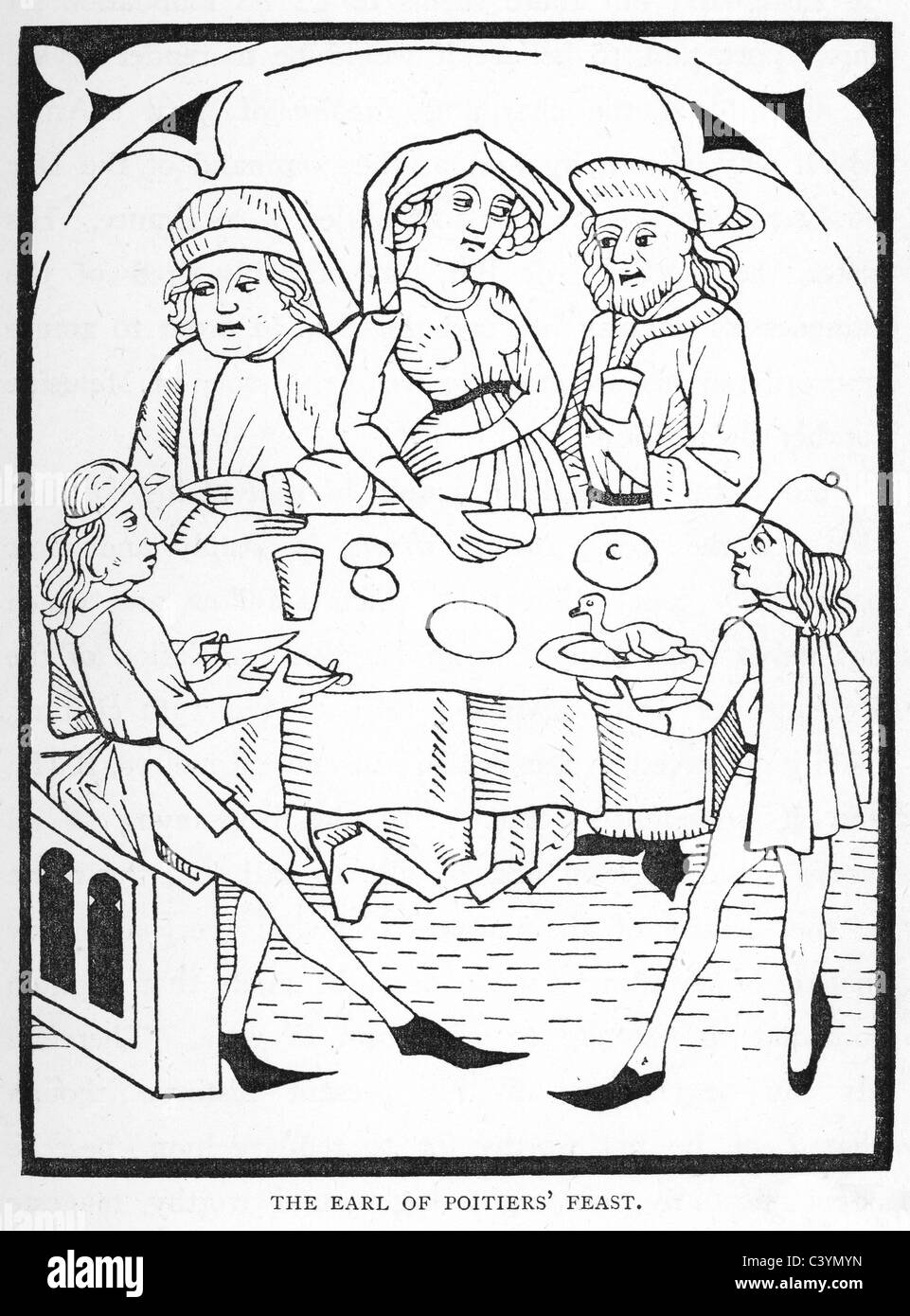 Medieval woodcut from the story of Melusine. The Earl of Poitiers' feast Stock Photo
