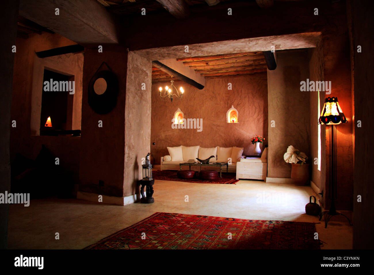 Interior of riad accommodation, Ouarzazate,  Moroccco, North Africa Stock Photo