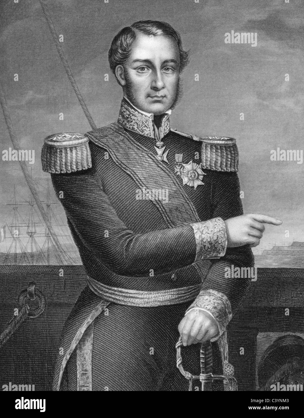 Ferdinand-Alphonse Hamelin (1796-1864) on engraving from 1800s. French admiral. Stock Photo