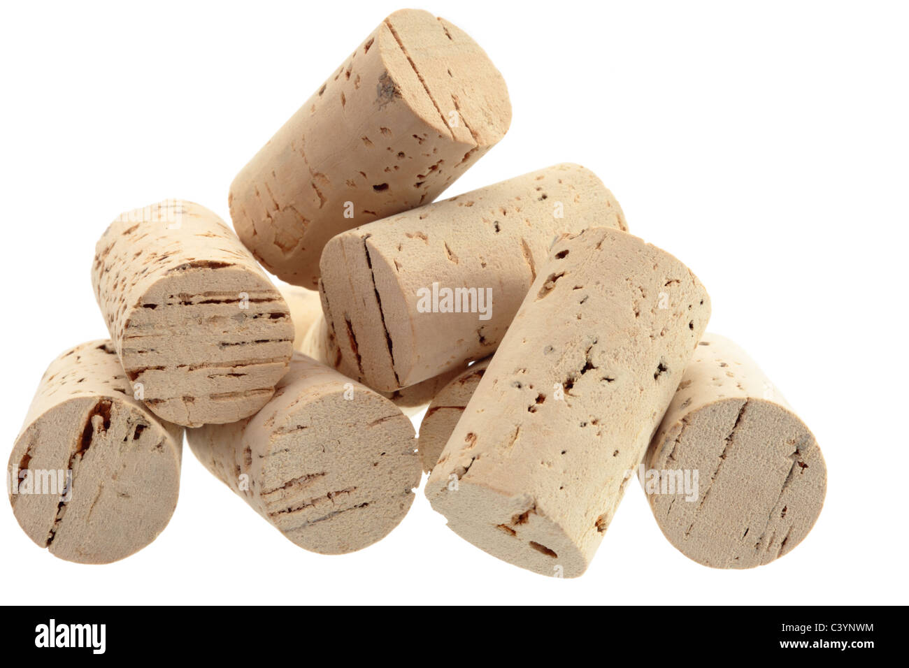 Pile of unused wine corks isolated on a white background Stock Photo
