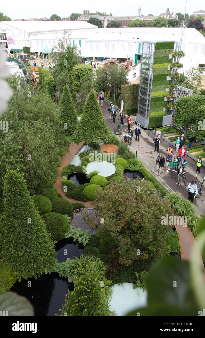 Irish Sky Garden shot from the pod 25 metres up in the air, Chelsea Flower Show 2011 Stock Photo