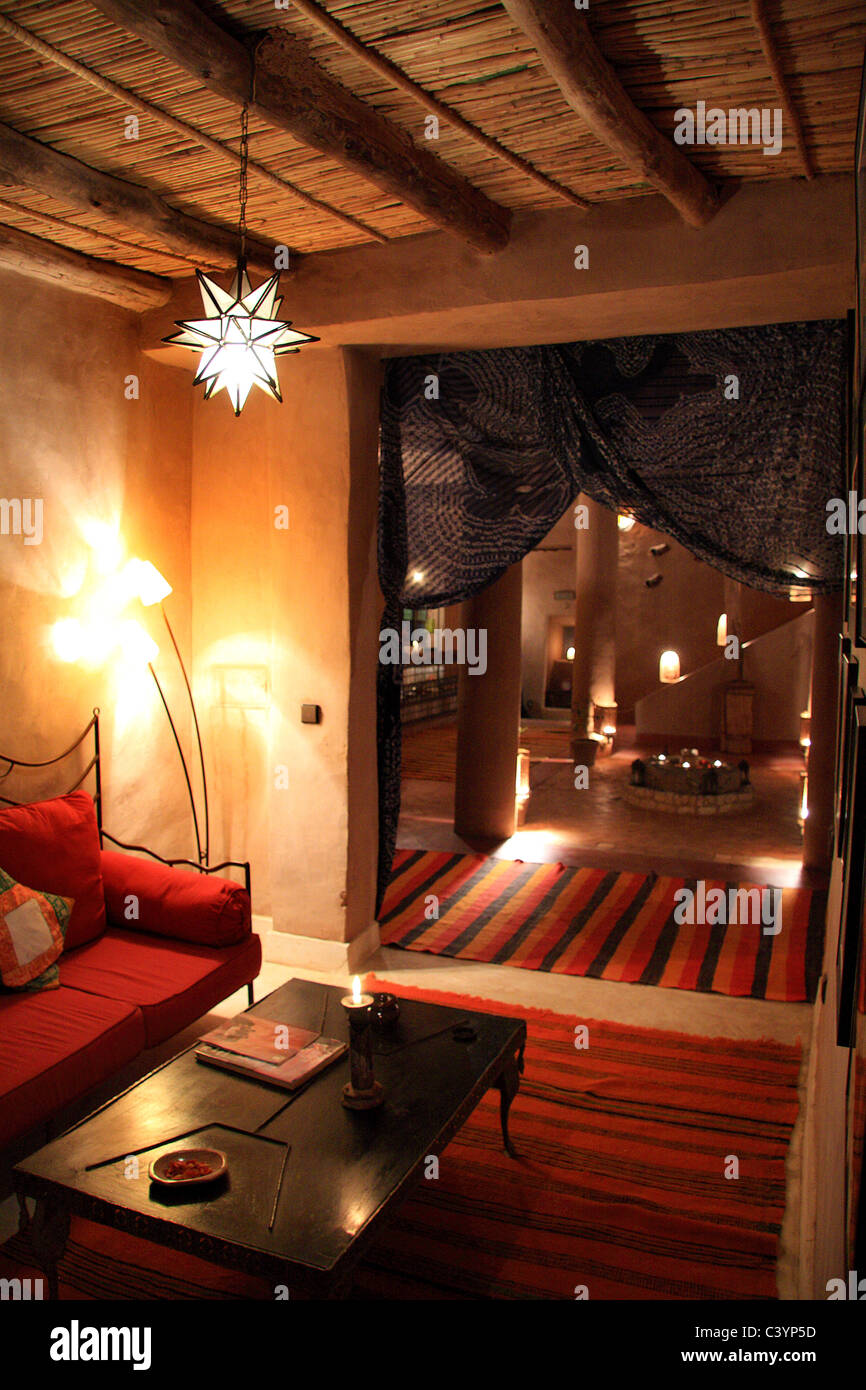 Interior of riad accommodation, Ouarzazate,  Moroccco, North Affrica Stock Photo