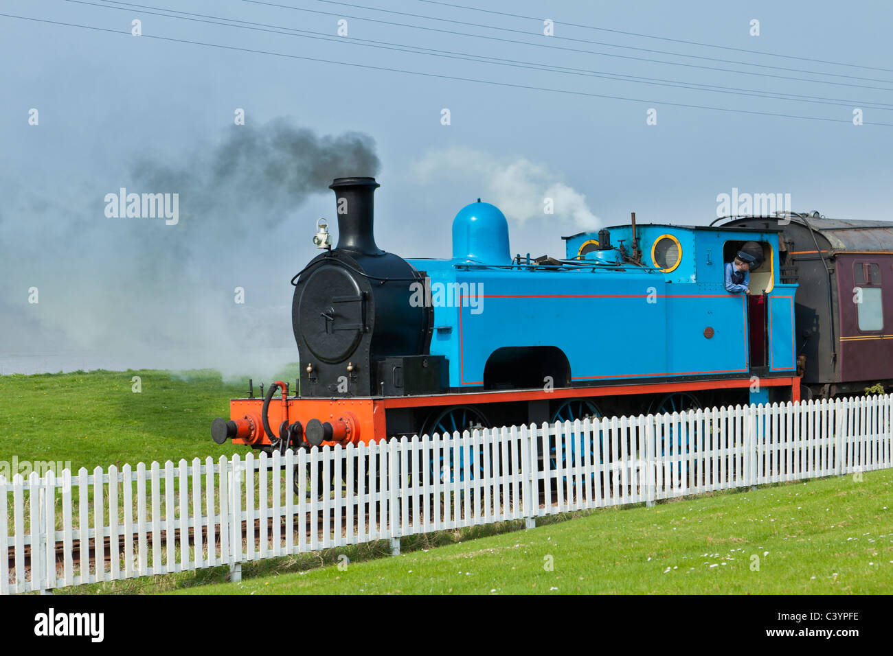 Blue saddle tank engine Stock Photo