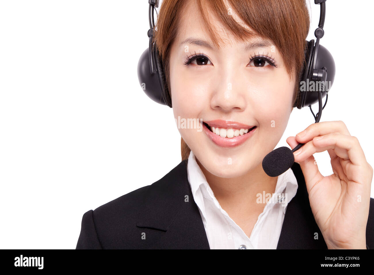 Smiling businesswoman and Customer Representative with headset Stock Photo