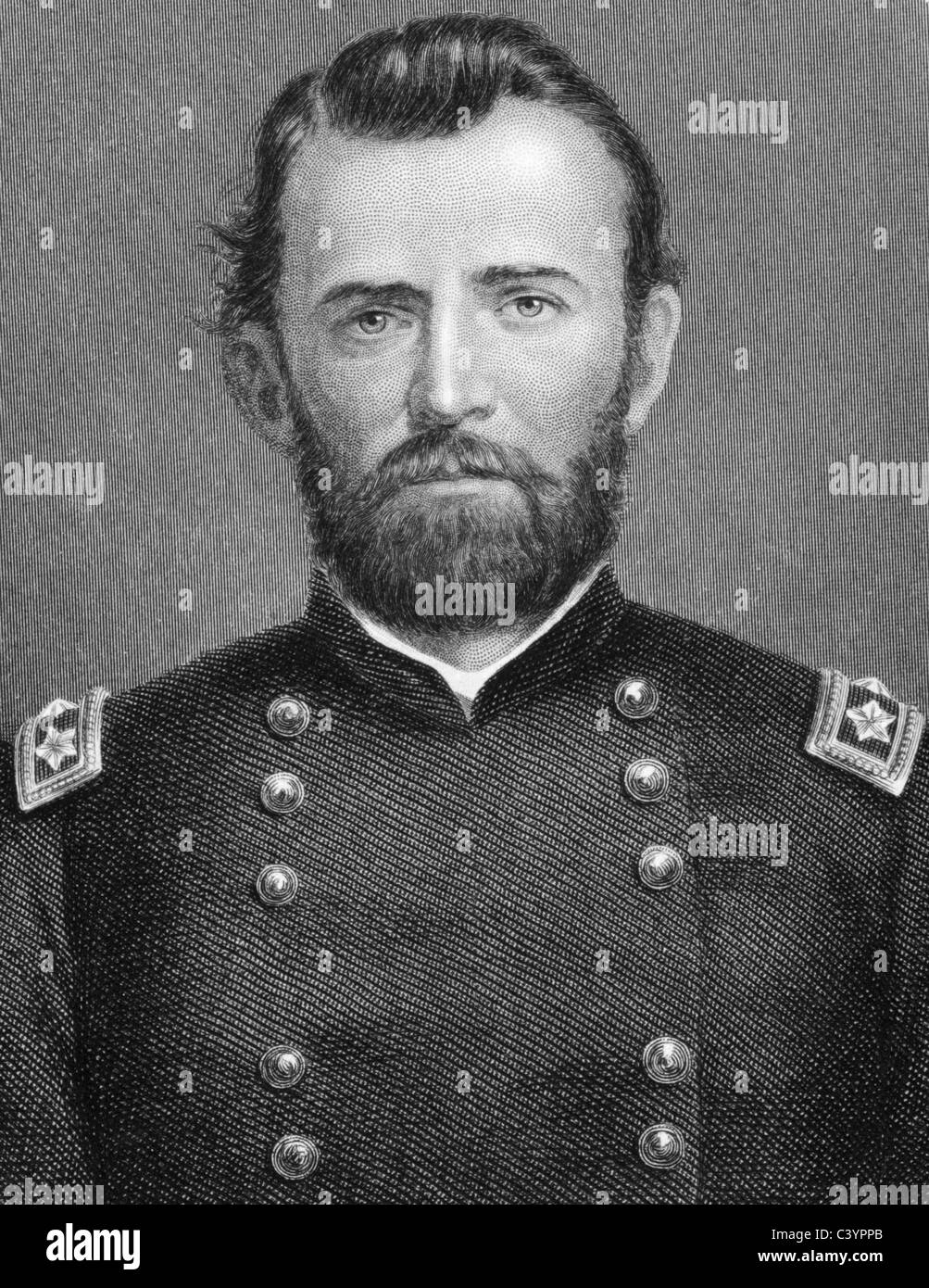 Ulysses S. Grant (1822-1885) on engraving from 1800s. 18th President of the United States (1869-1877) and  military commander. Stock Photo