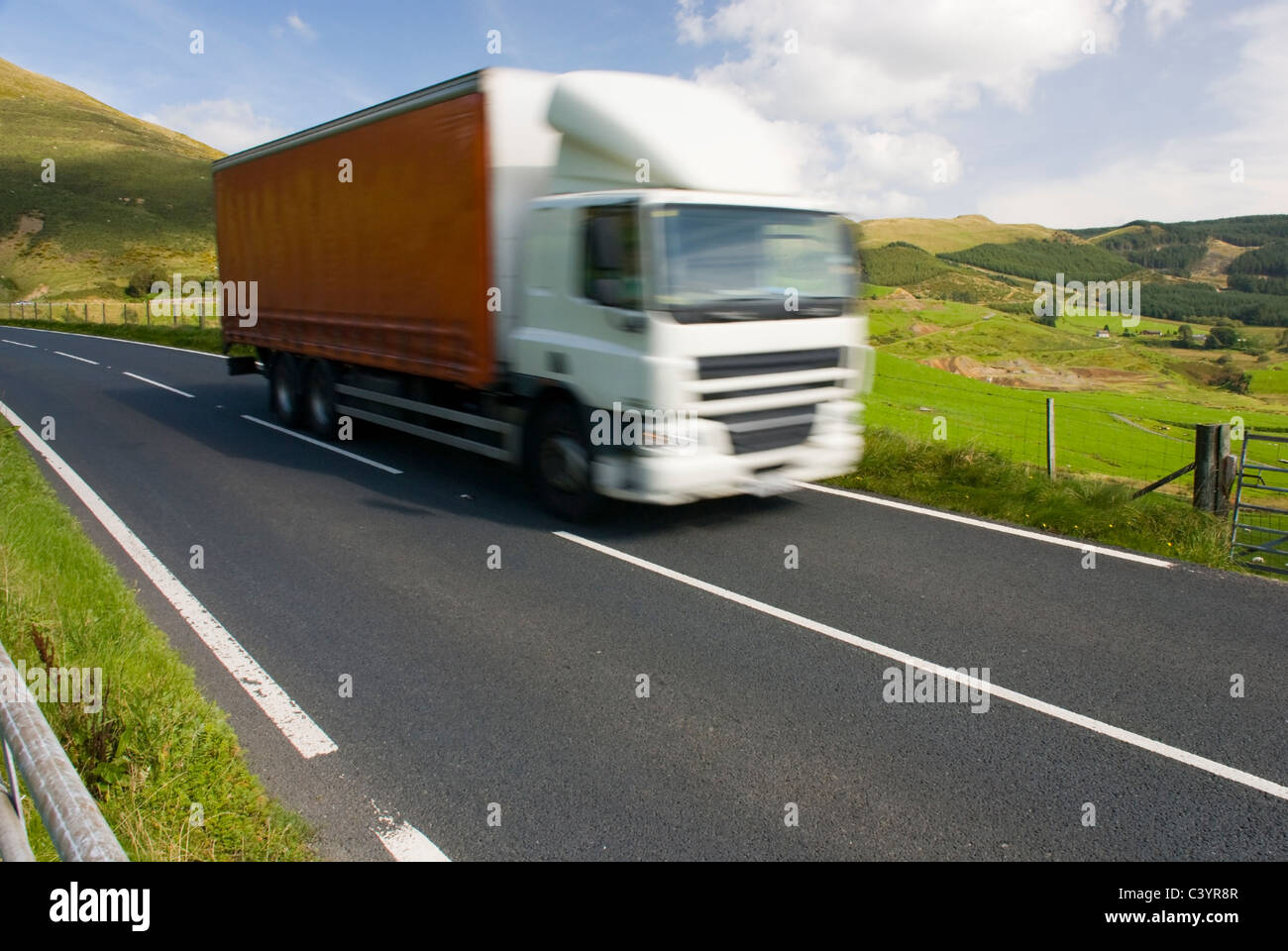 Truck on the mountain road, Wales, UK Stock Photo