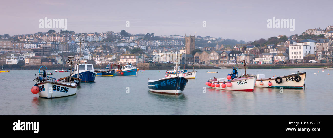 Fishing boats in St Ives Harbour, St Ives, Cornwall, England. Spring (March) 2011. Stock Photo