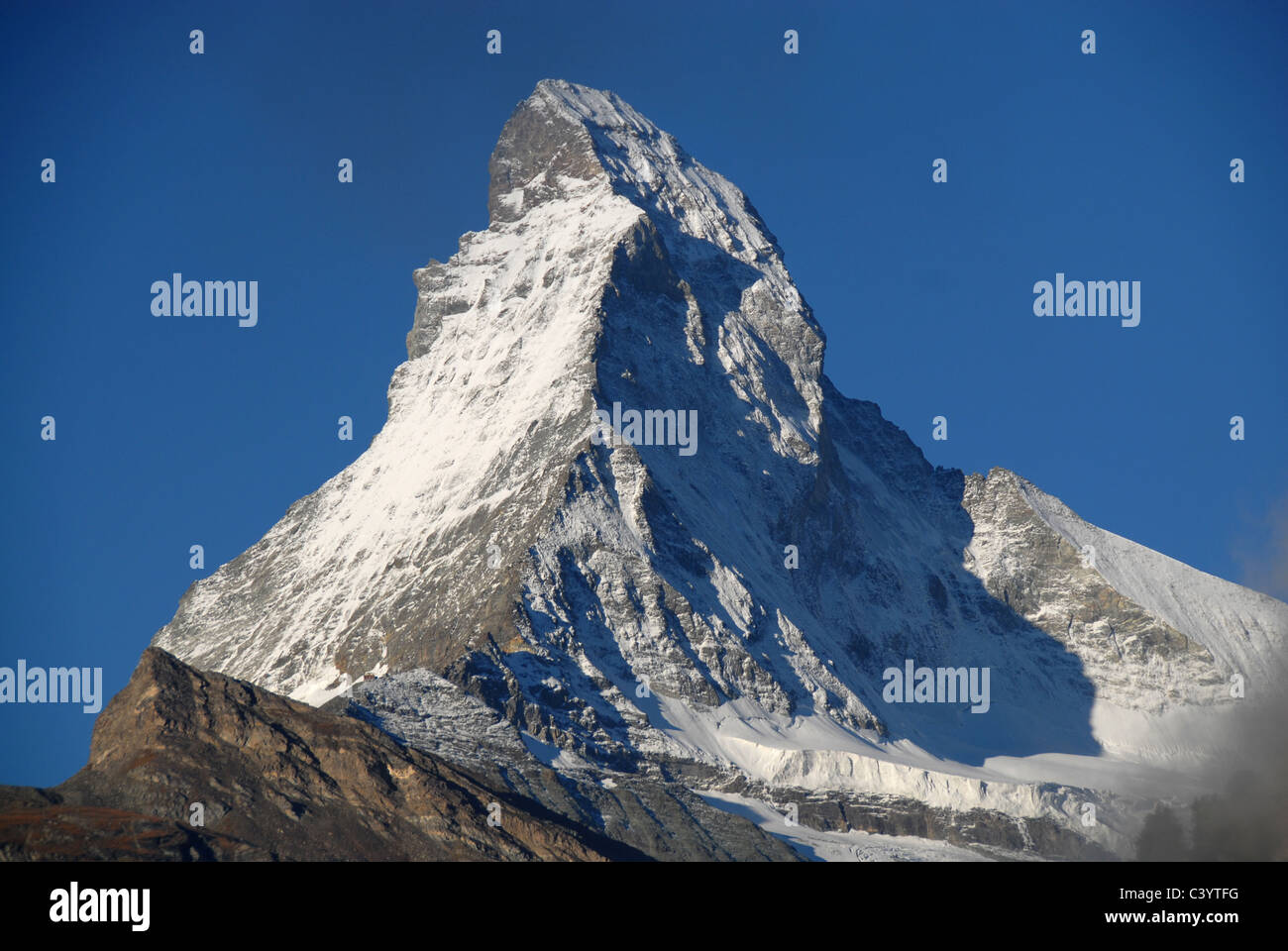Matterhorn, Zermatt, Valais, mountain, mountains, autumn, fog, Alps, Swiss, Switzerland, blue, sky, scenery, Alpine, Stock Photo