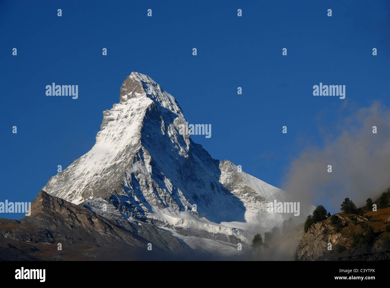 Matterhorn, Zermatt, Valais, mountain, mountains, autumn, Cervin, Alps, Swiss, Switzerland, blue, sky, scenery, Alpine, Stock Photo