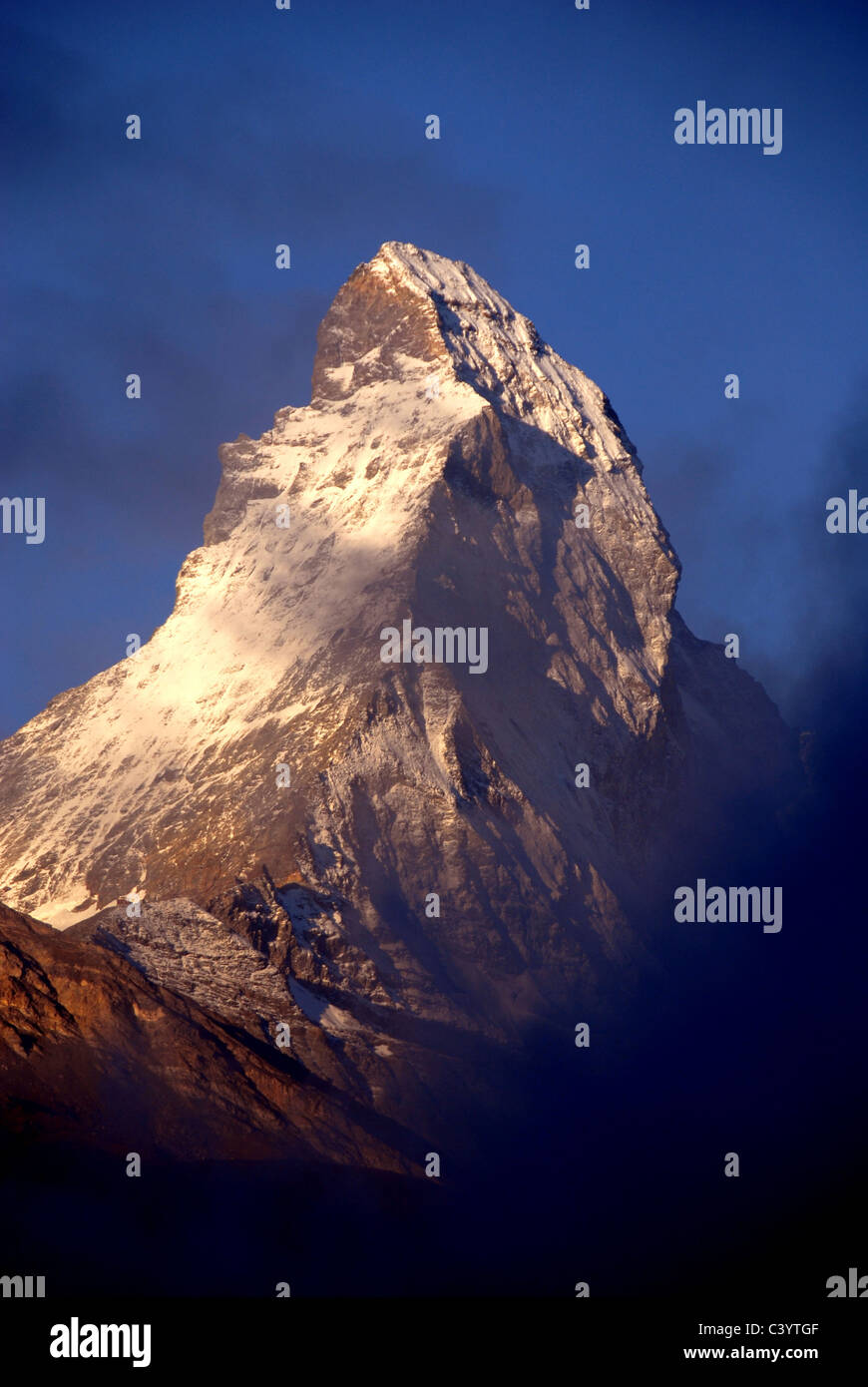 Matterhorn, Zermatt, Valais, mountain, mountains, morning, mood, fog, Alps, Swiss, Switzerland, blue, sky, scenery, sunrise, Alp Stock Photo
