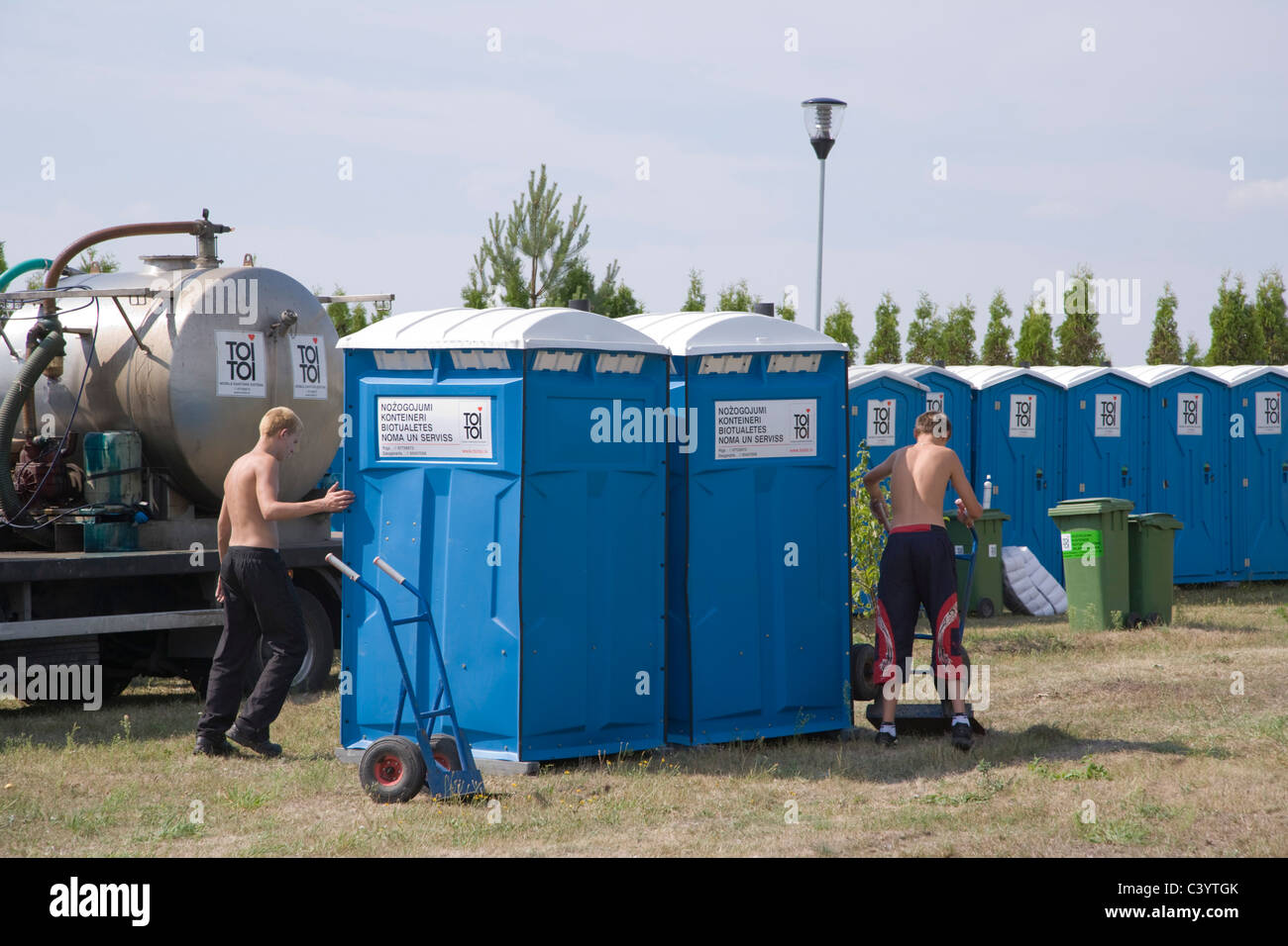 Installation of portable toilets Stock Photo Alamy