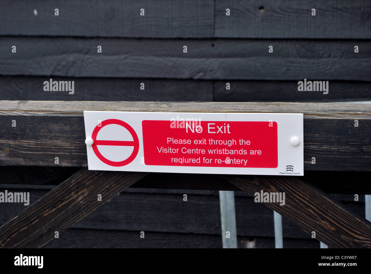Spelling mistake on sign spelling Re-Entry incorrectly Stock Photo