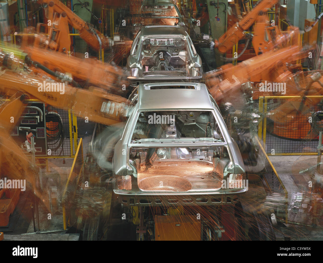 Assembly, Assembly Line, Automation, Automobile, Body, Car, Economy, Europe, European, Factory, Fitting, German, Germany, Hi-Tec Stock Photo