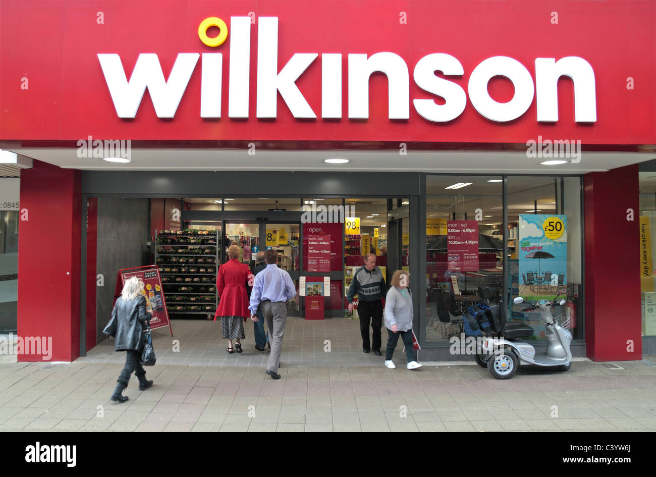 The entrance to the Wilkinson store in Camberley, Surrey, UK Stock