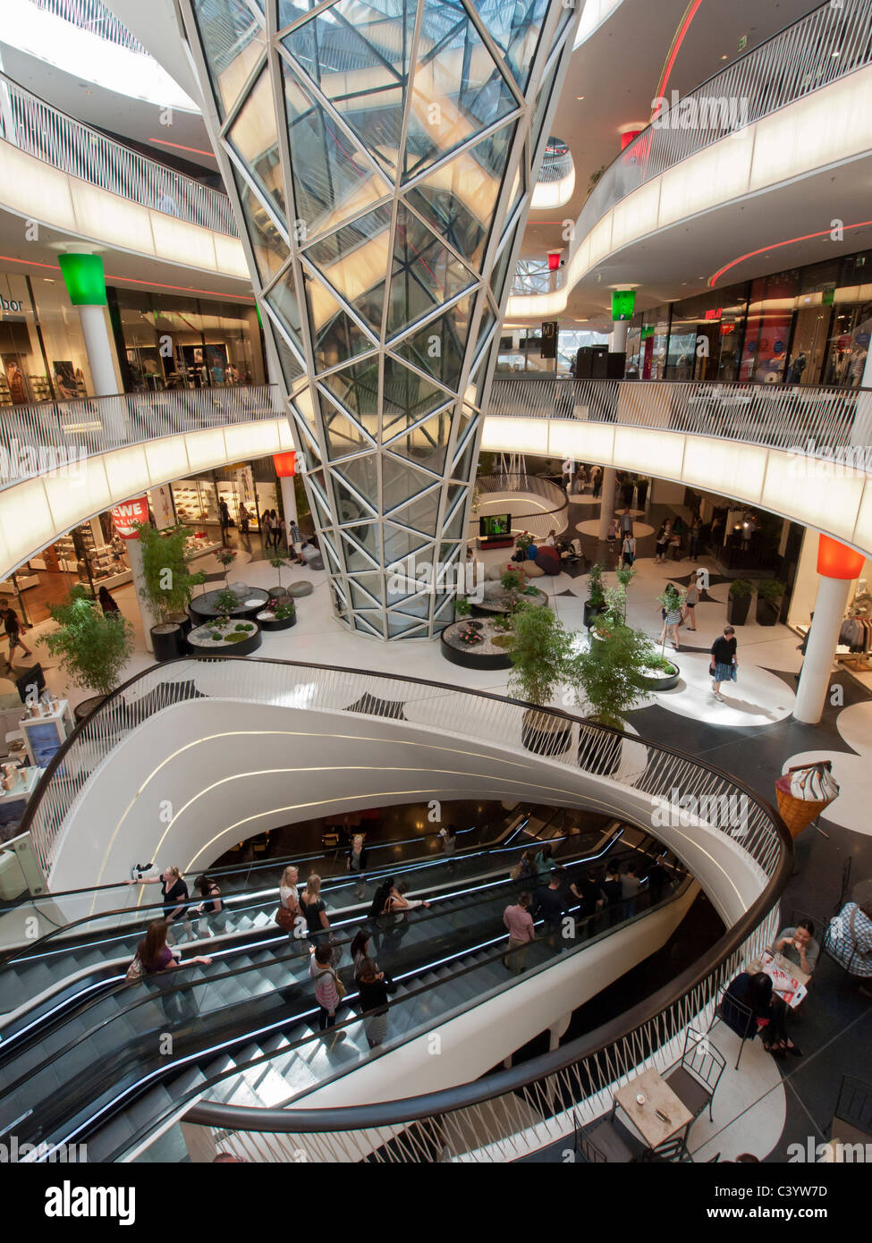 Interior of new futuristic architecture of MyZeil shopping mall in