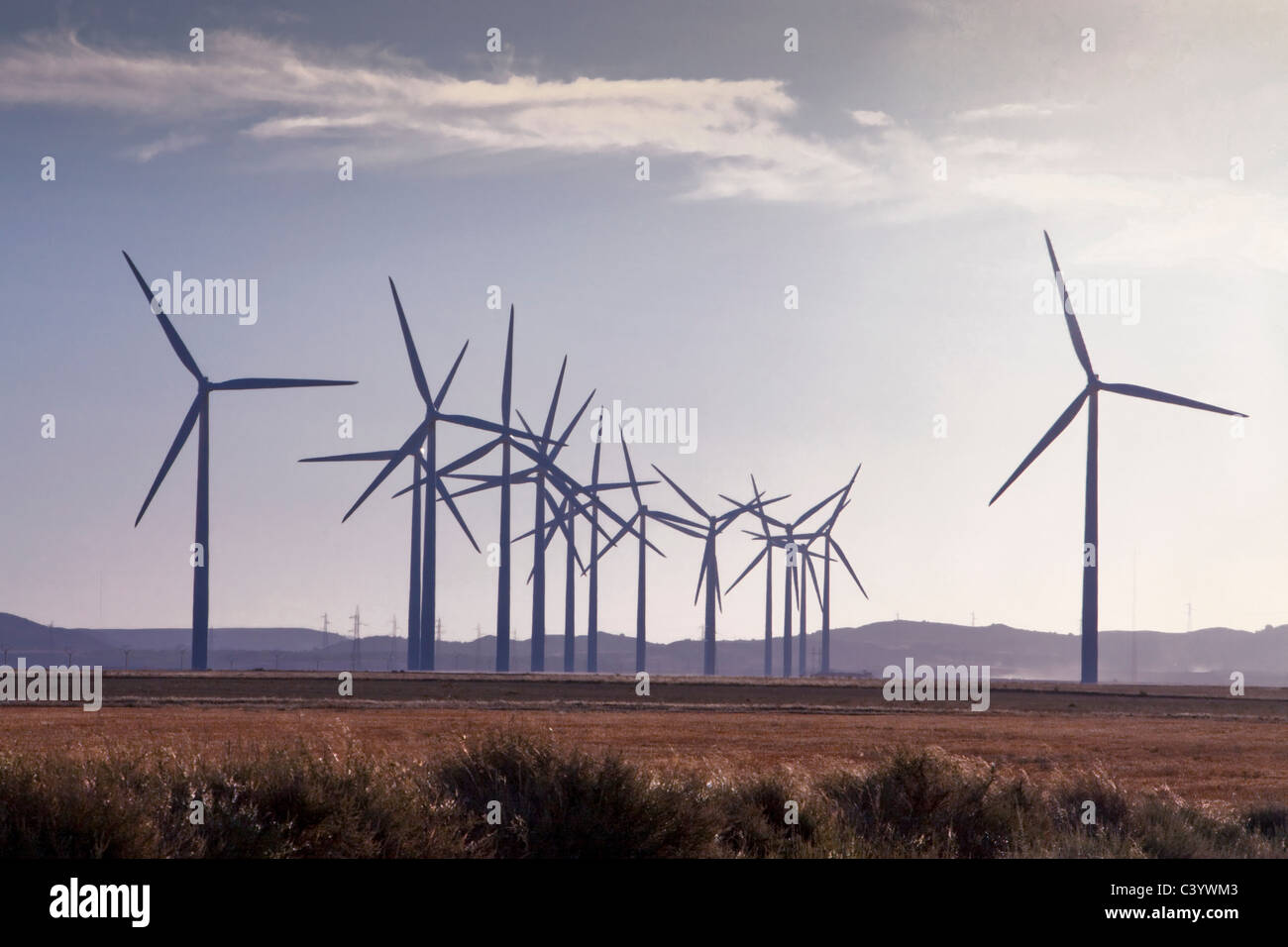 Spain, Europe, Aragon, wind farm, wind energy, wind turbine, energy, with Belchite, ecological Stock Photo