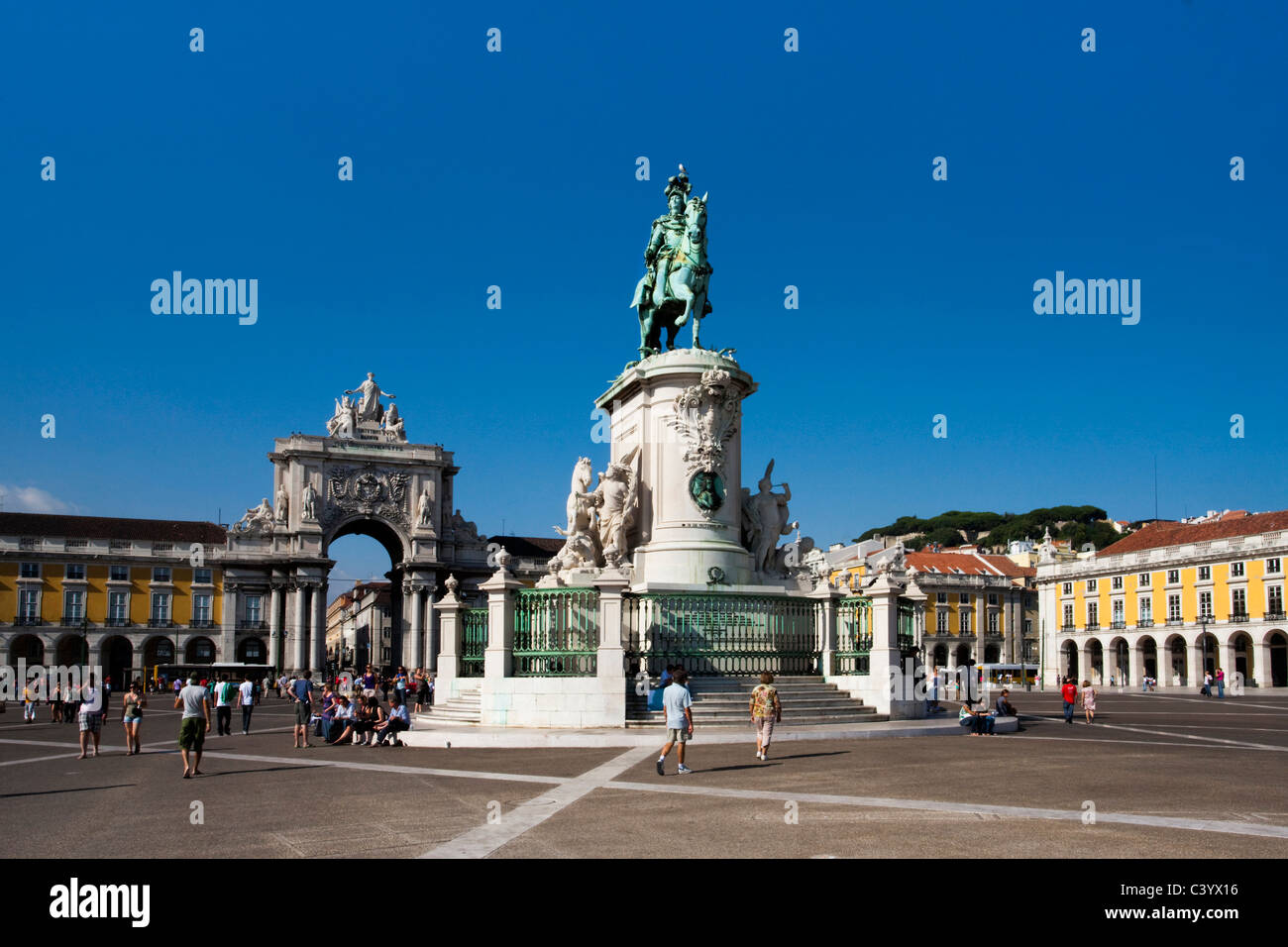 Portugal, Europe, Lisbon, Comerico, archway, monument, Jose I, place, tourism, Stock Photo