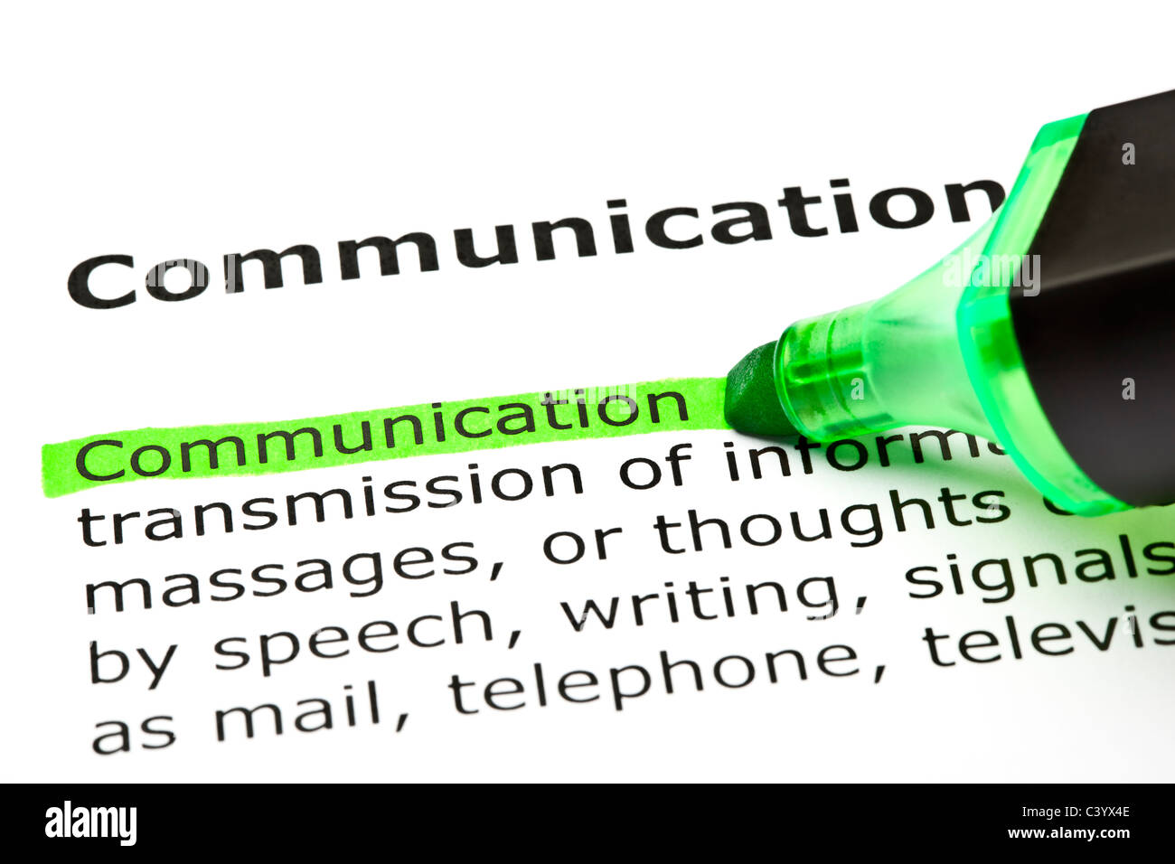 The word 'Communication' highlighted in green with felt tip pen Stock Photo