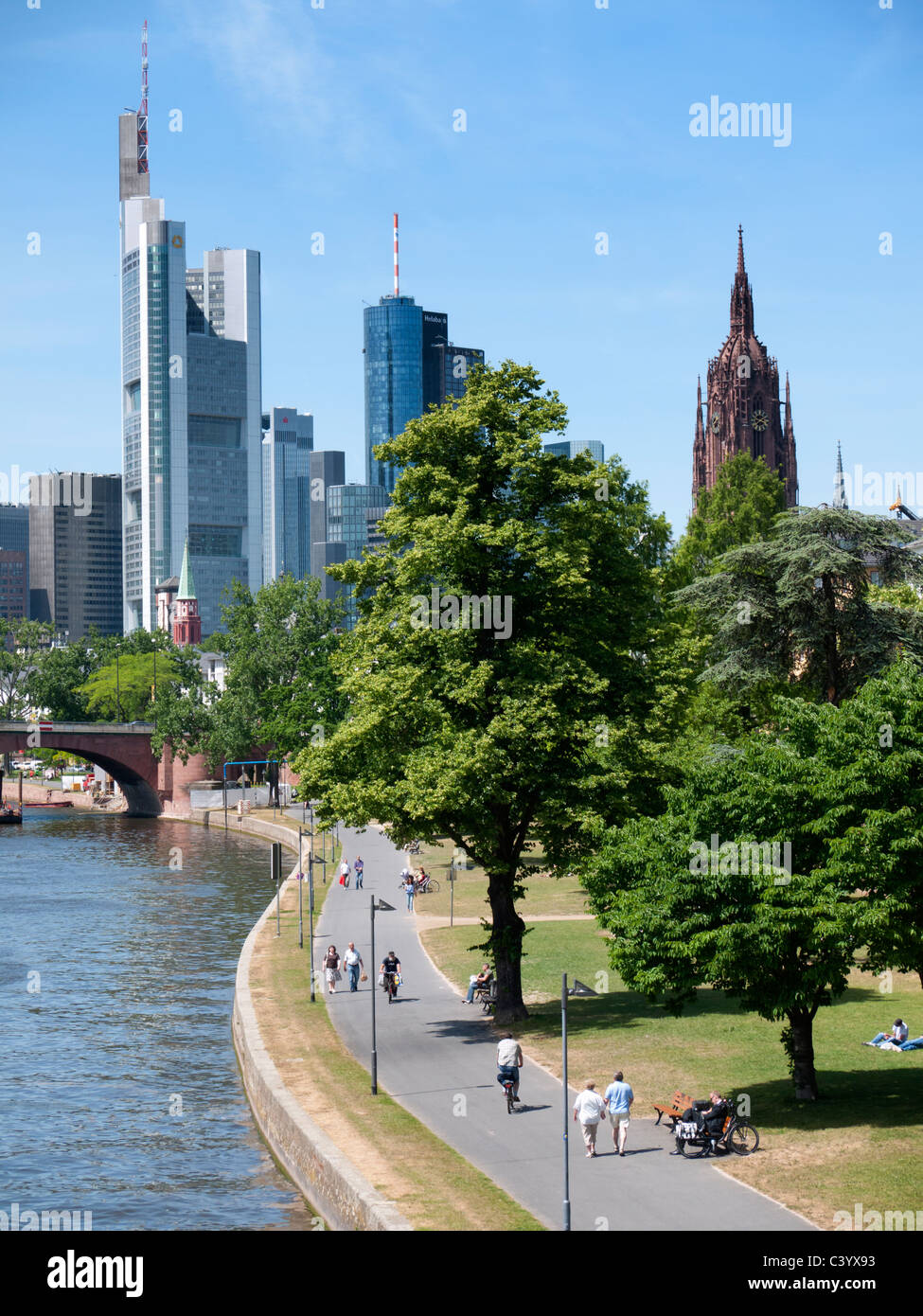 Skyline of financial district of Frankurt am Main in Hesse Germany Stock Photo