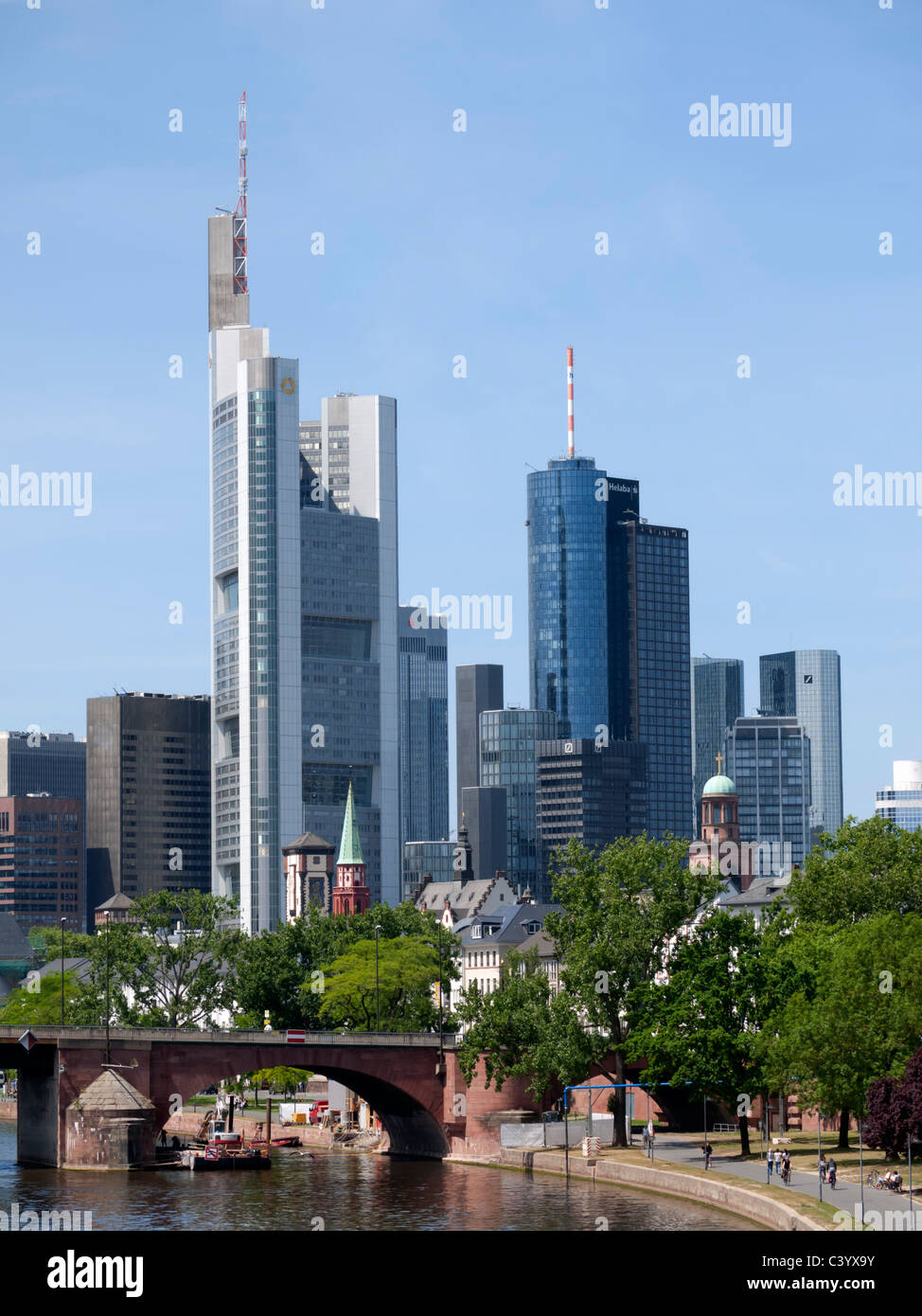 Skyline of financial district of Frankurt am Main in Hesse Germany Stock Photo