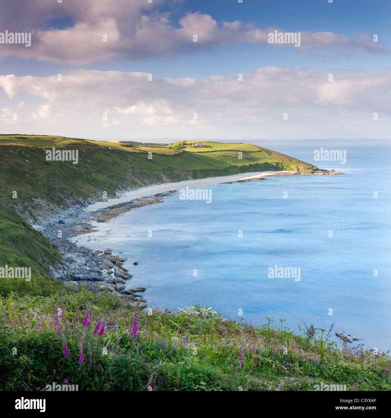 Vault Beach and Maenease Point from Penveor Point, The Dodman, Cornwall, England. Spring (May) 2011. Stock Photo