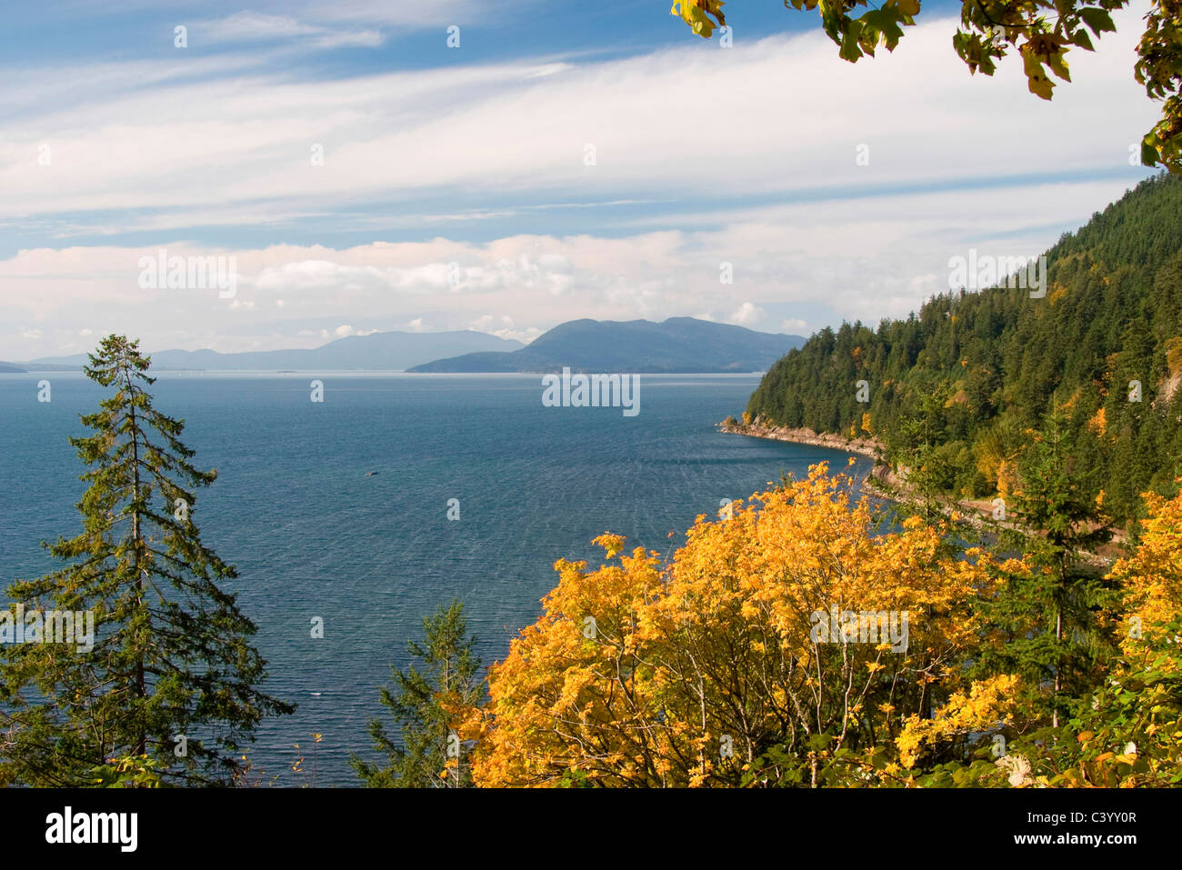 View along the scenic Chuckanut Drive in Northwestern Washington State 