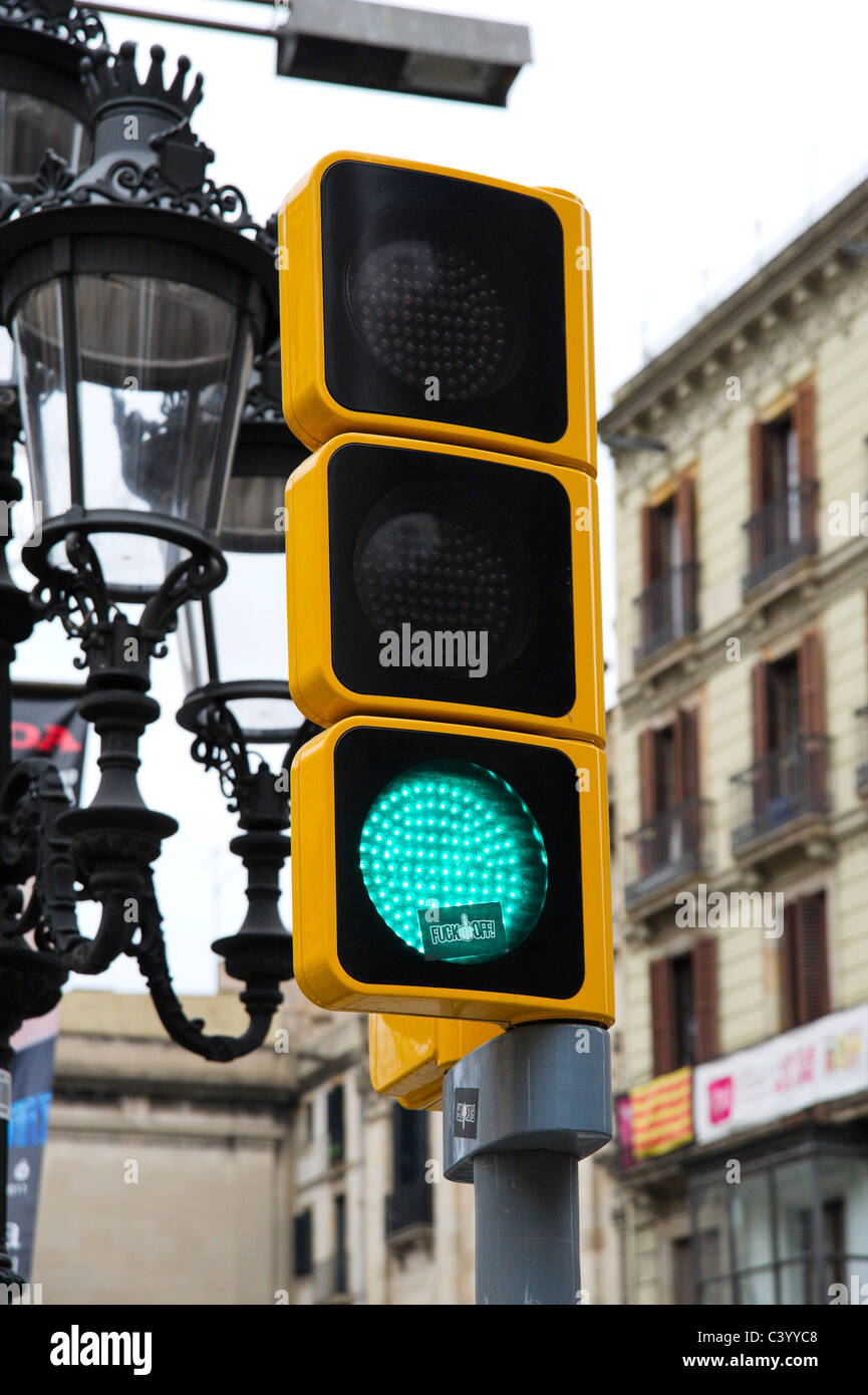 Green traffic light, Spain Stock Photo