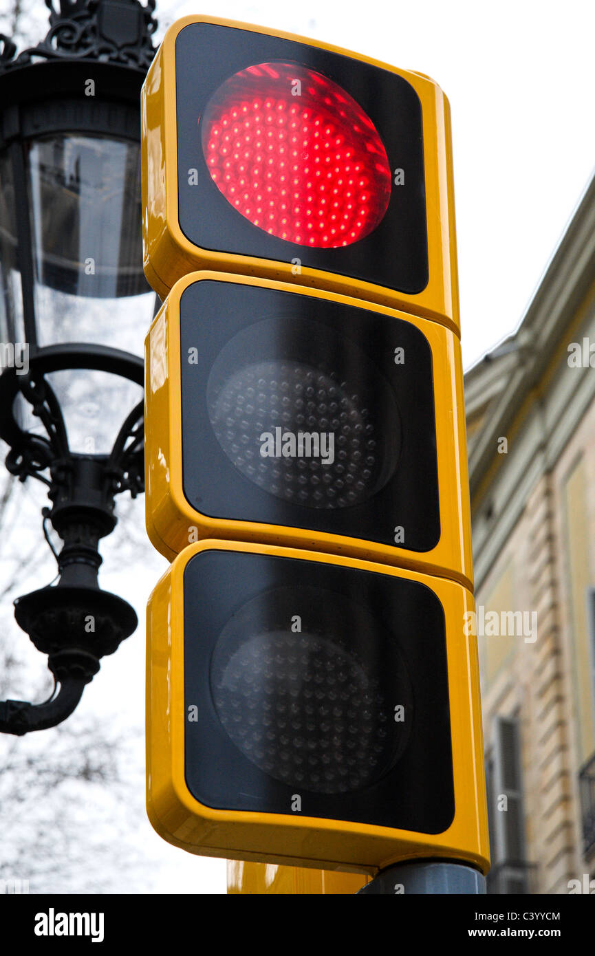 Red traffic light, Spain Stock Photo