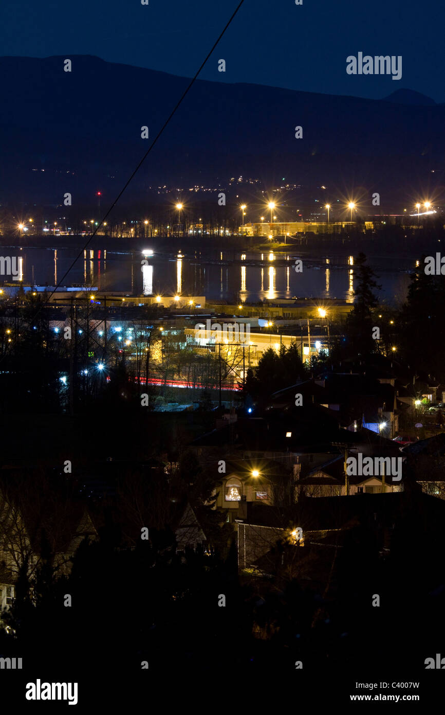 Night view of Mary Hill Industrial Estate and Pitt River. Port