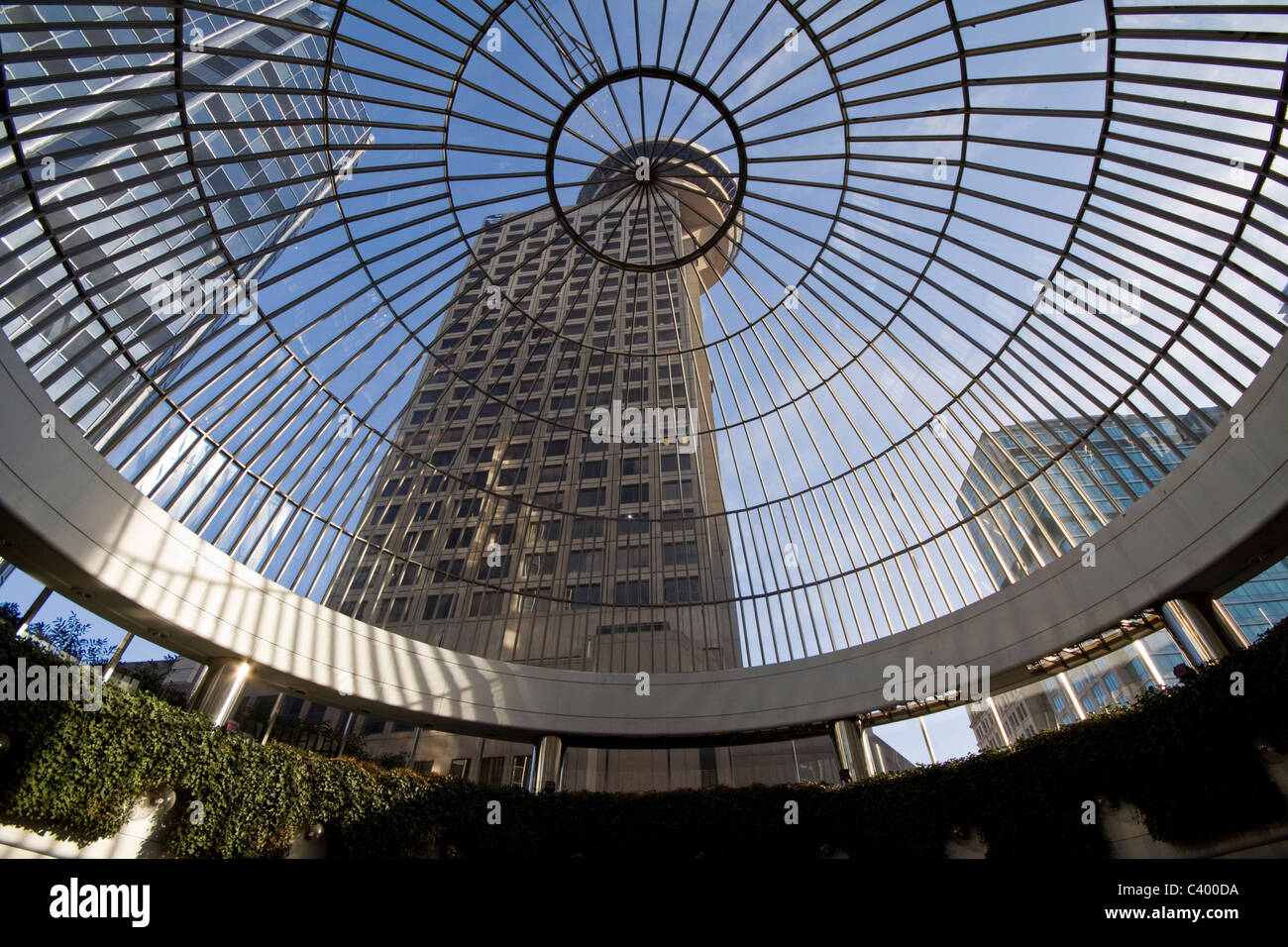 Harbour Centre as seen through courtyard glass domed roof, Vancouver
