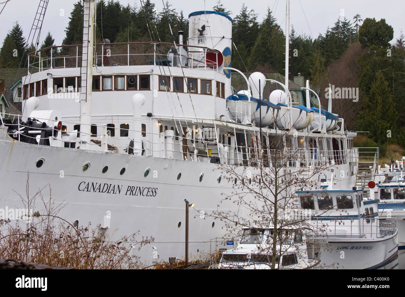 Canadian Princess docked in Ucluelet Harbour, Vancouver Island, British Columbia Stock Photo