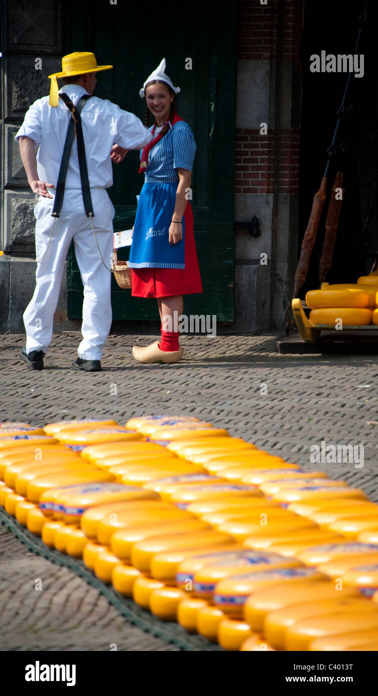 Dutch Man And Woman In Traditional Dress At Alkmaar Cheese Market Stock Photo Alamy