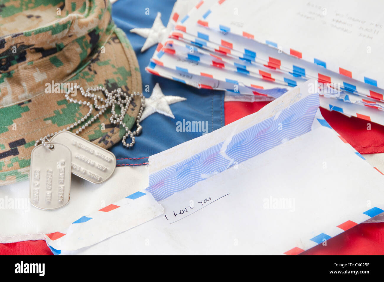 Love letters to deployed soldier Stock Photo