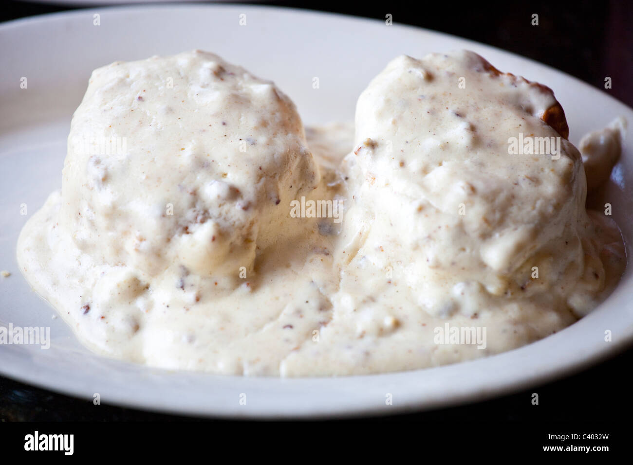 Biscuits and Gravy at No Frill Grill, Norfolk, VA Stock Photo