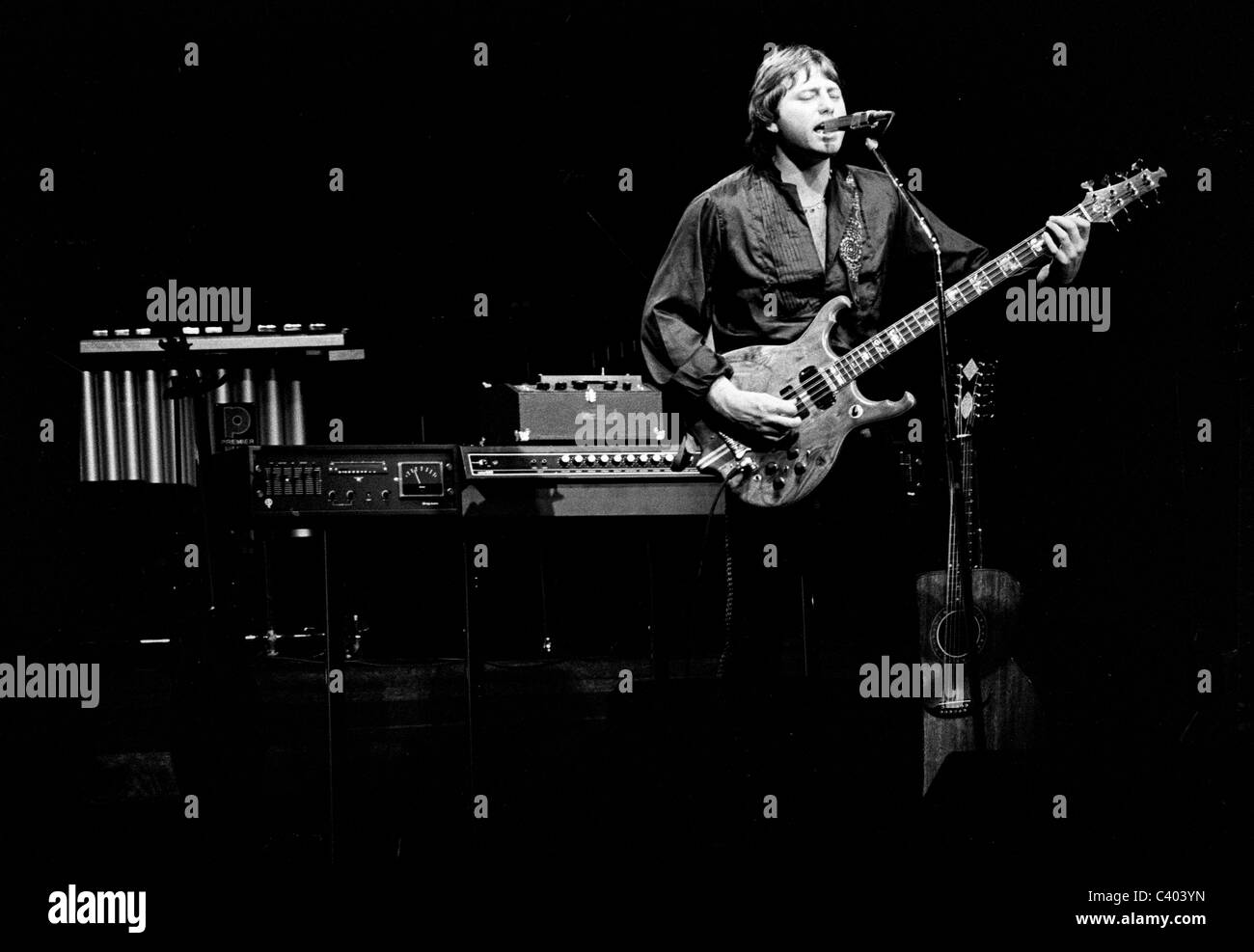 Greg Lake of the band Emerson Lake and Palmer in Concert. Stock Photo