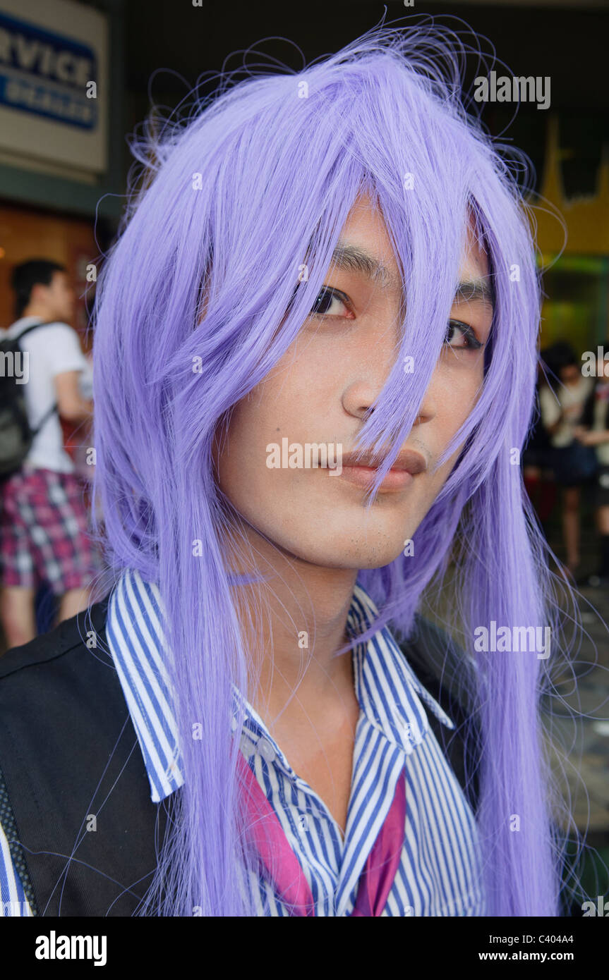 Purple Haired Thai Guy Posing At The Cosplay Festival In Bangkok