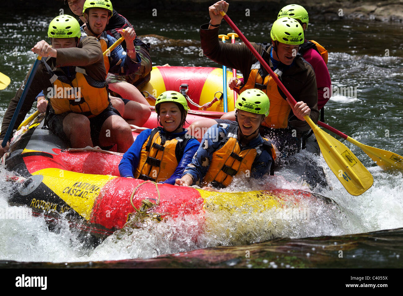 Tourists Whitewater rafting with Kaituna Cascades, on the Kaituna River