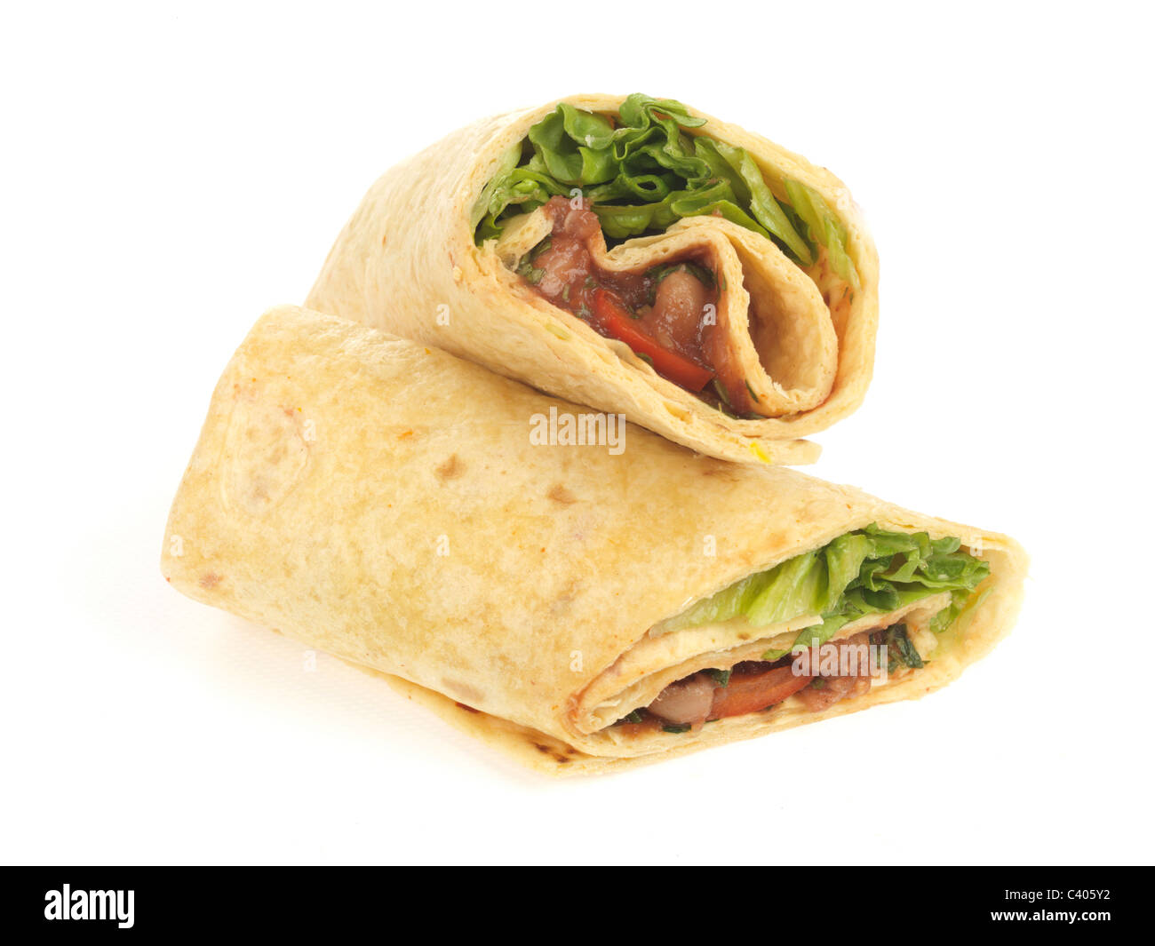 Freshly Made Or Prepared Spicy Chilli Bean Wrap With No People Against A White Background With A Clipping Path Stock Photo