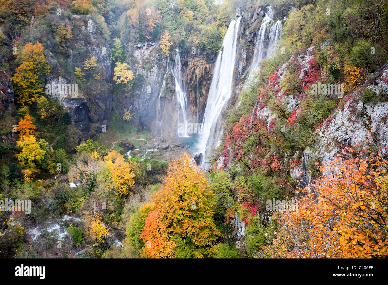 Croatia, Europe, Plitvicer lakes, Jezera, lake, sea, national park, trees, autumn, waterfalls Stock Photo