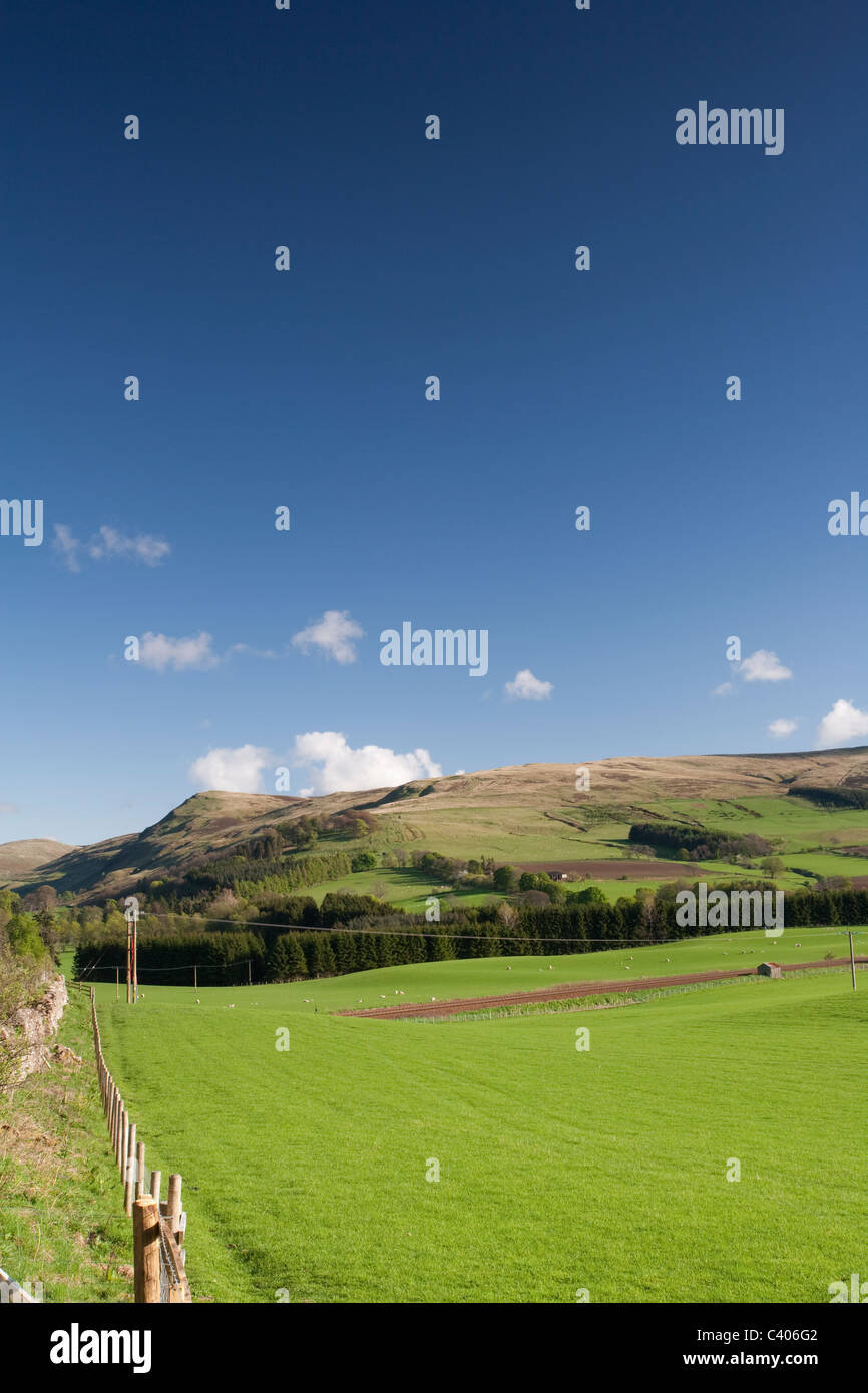An early evening view taken at the roadside looking south towards Gleneagles in Perthshire, Scotland. Stock Photo