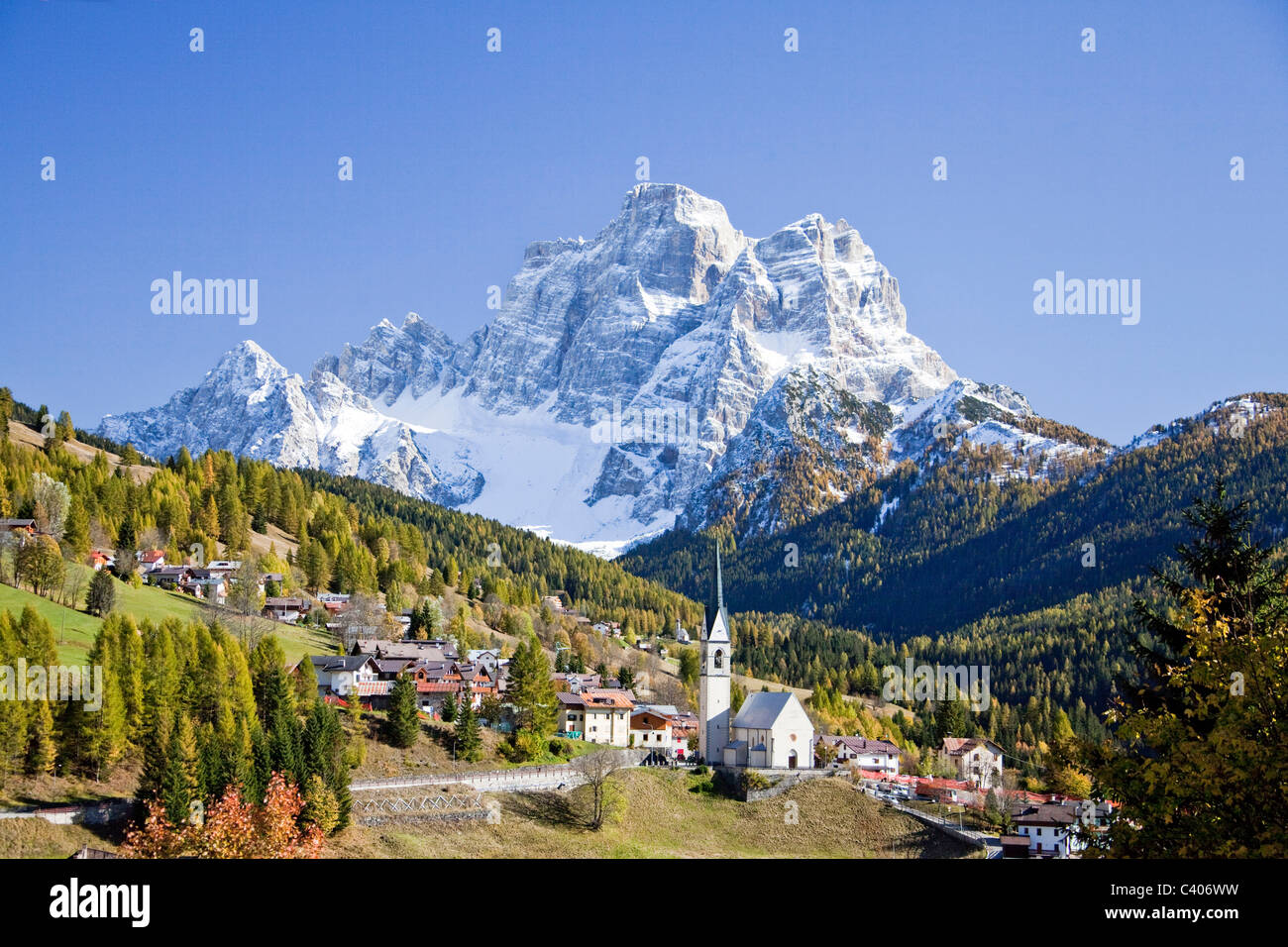 Italy, Europe, Dolomites, Alps, Selva di Cadore, Pelmo, mountains, wood, forest, autumn, UNESCO world cultural heritage Stock Photo