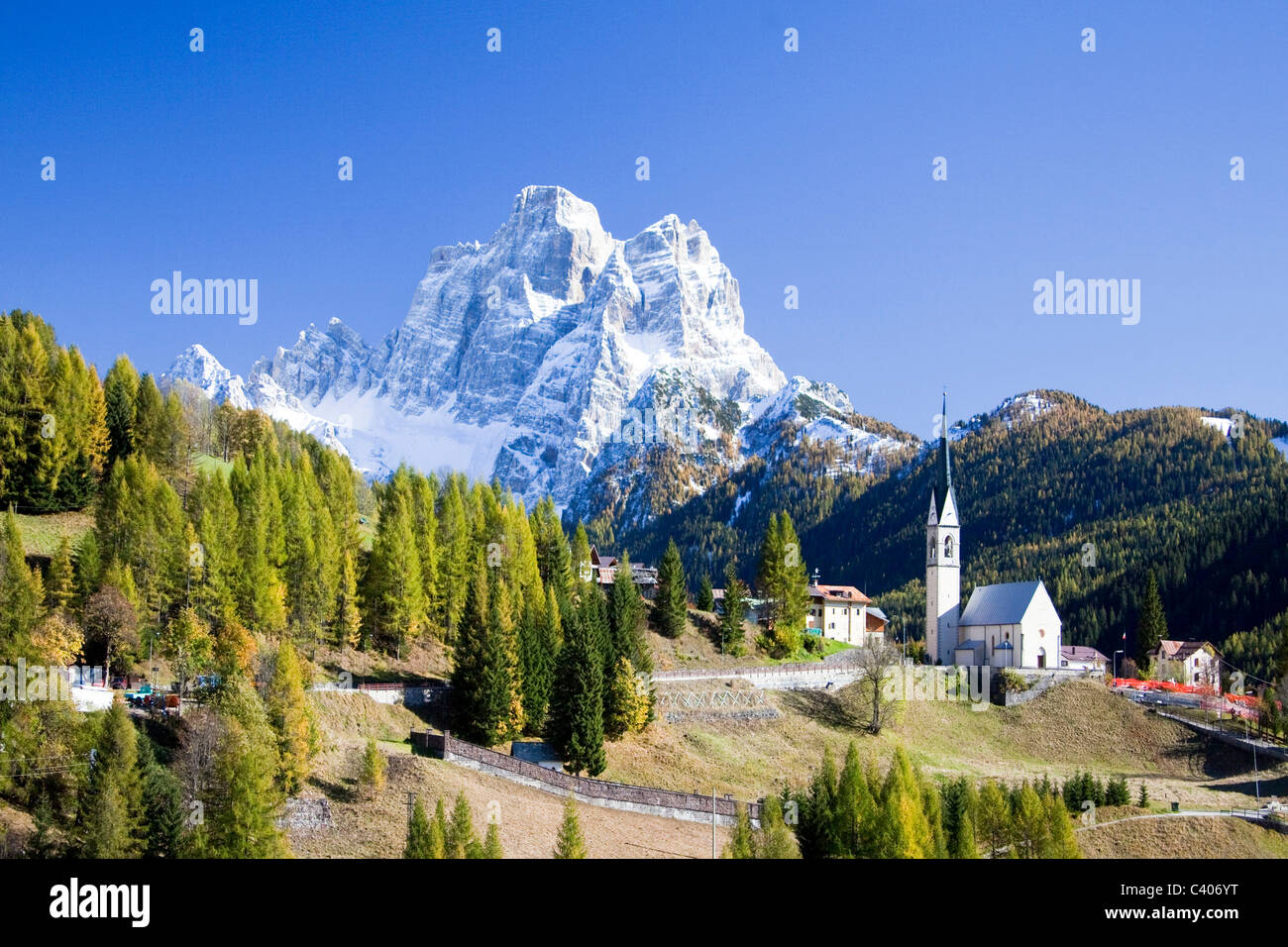 Italy, Europe, Dolomites, Alps, Selva di Cadore, Pelmo, mountains, wood, forest, autumn, UNESCO world cultural heritage Stock Photo