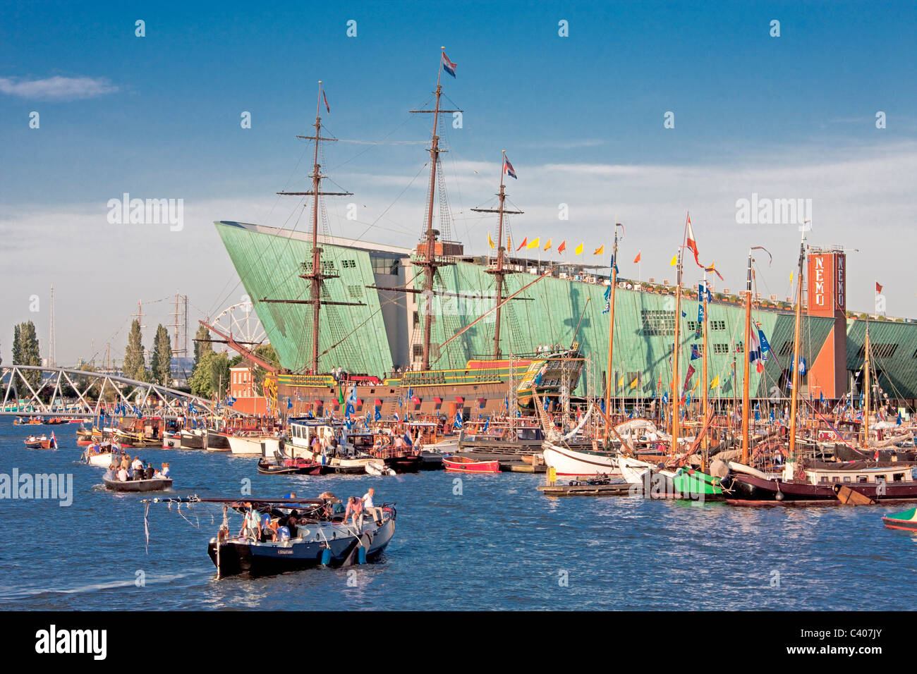 Holland, Netherlands, Europe, Amsterdam, Amsterdam, museum, harbour, port, boats, tourists Stock Photo