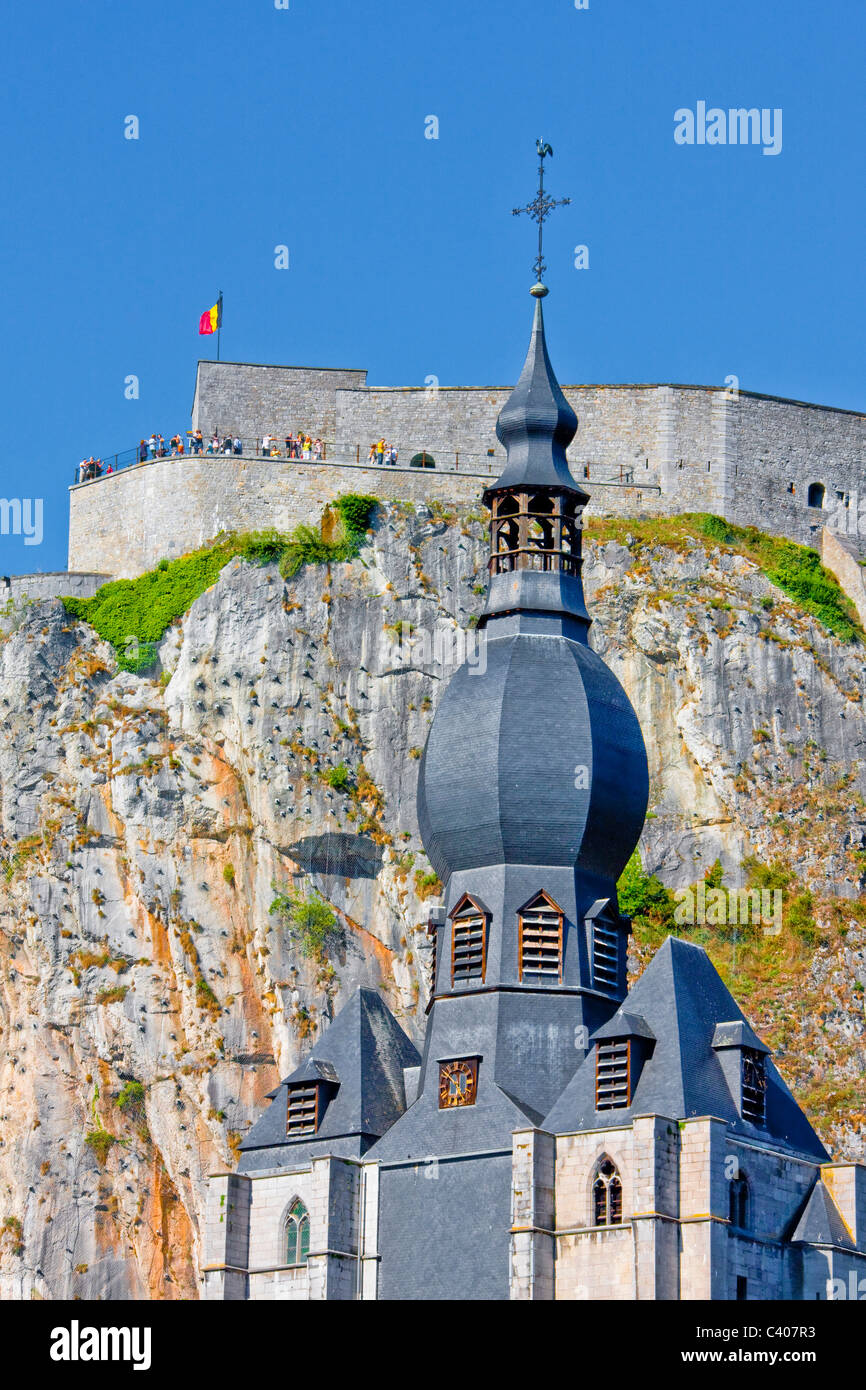 Belgium, Europe, Dinant, stronghold, castle, cliff, church Stock Photo