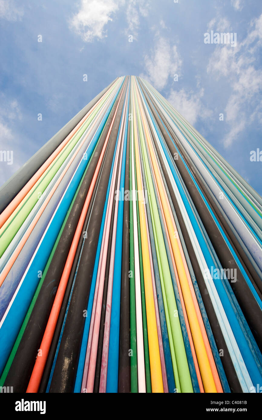 France, Europe, Paris, La Defense. Draft, plan, symbol, long, colorfully, tubes, skies, Stock Photo