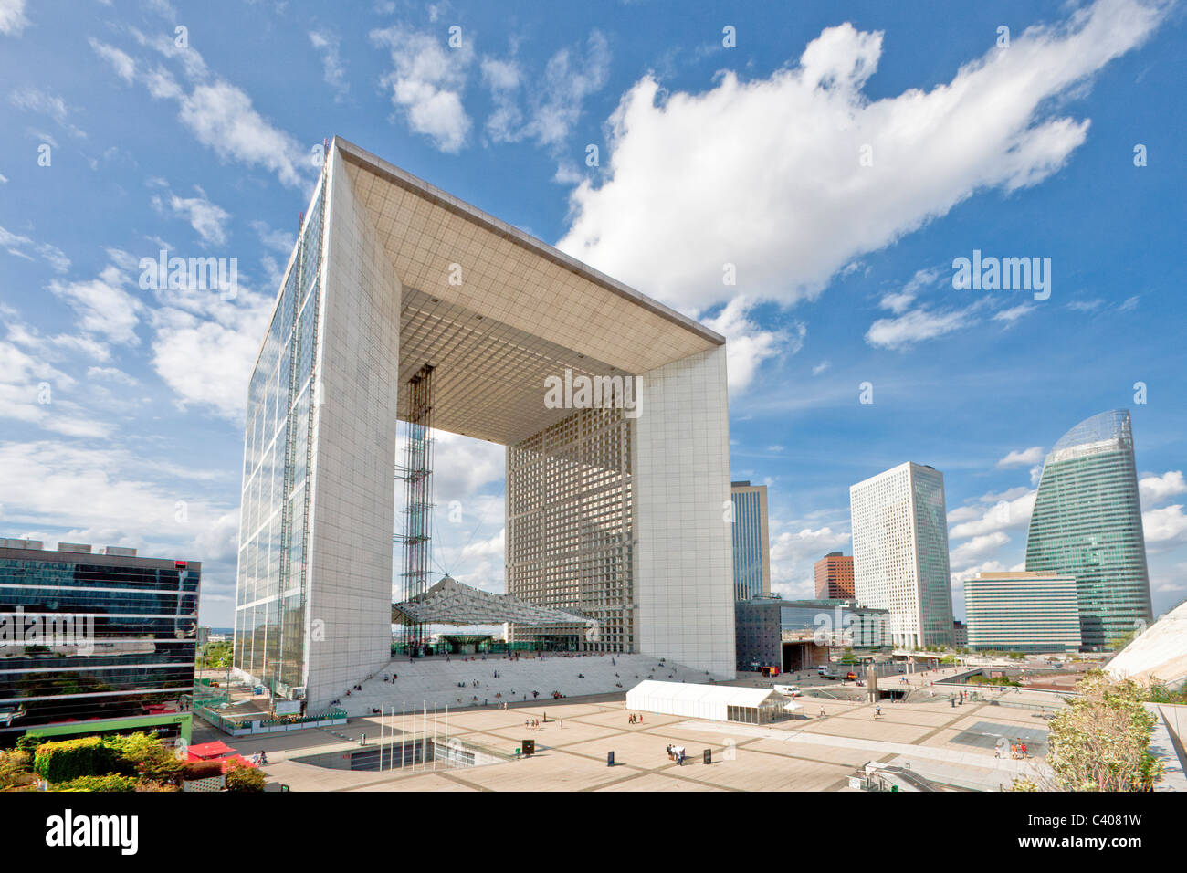 France, Europe, Paris, La Defense, Grande  Arche, triumphal curve, blocks of flats, high-rise buildings, place, Stock Photo