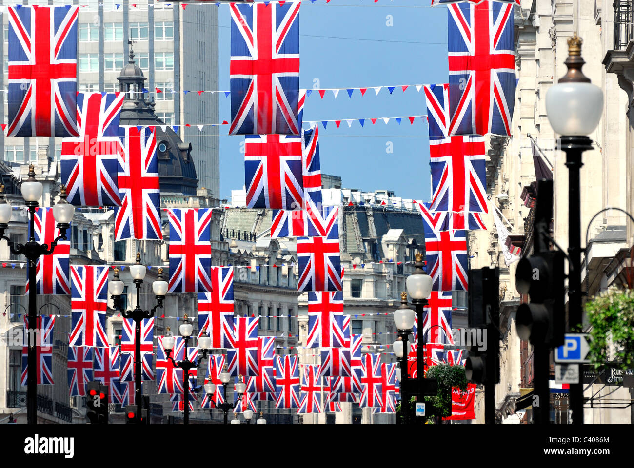 Regent Street London decorated with Union Jacks for the Royal wedding Stock Photo